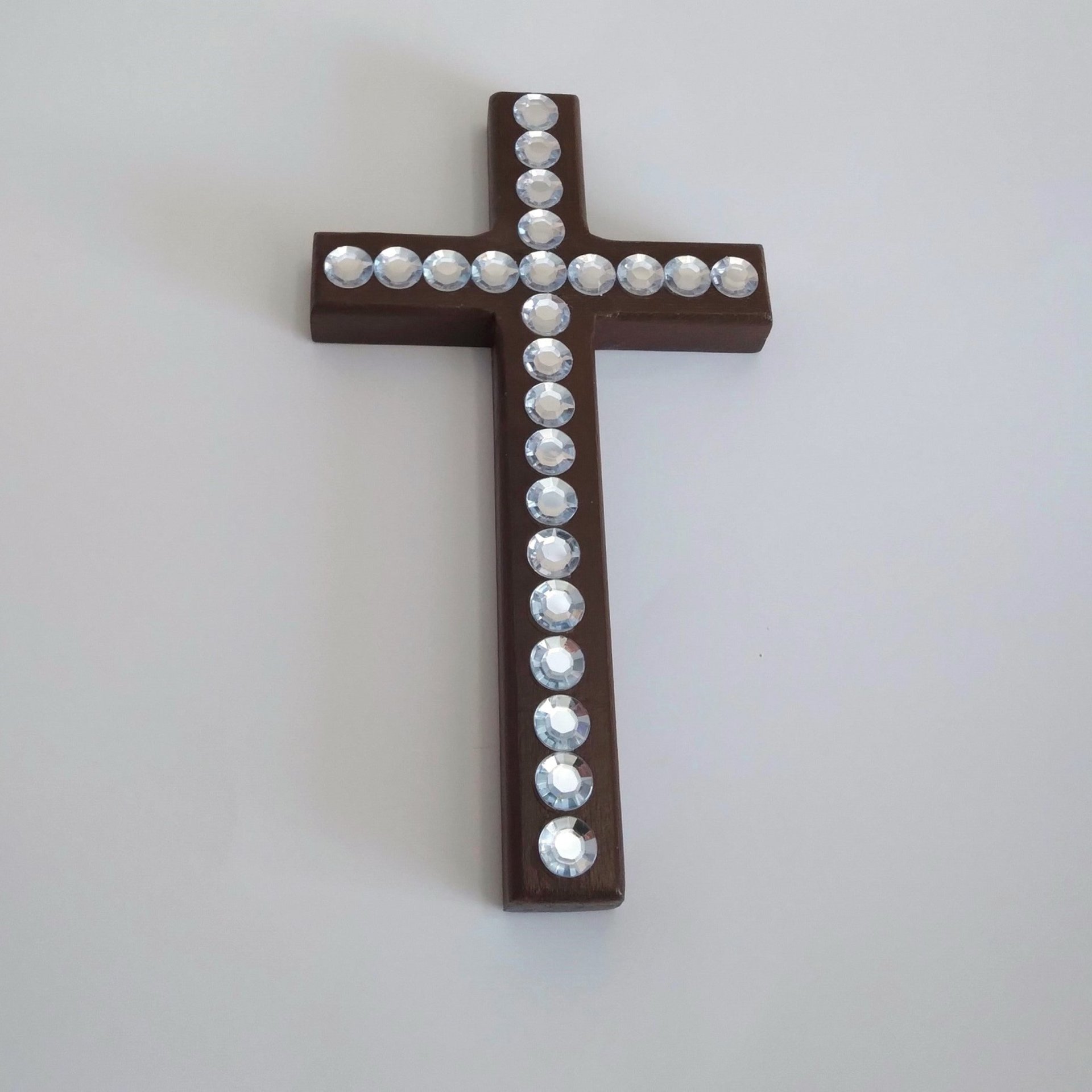 Rhinestone Wall Cross - Handpainted sparkling bling cross with large clear rhinestones - 8" x 4.5" 