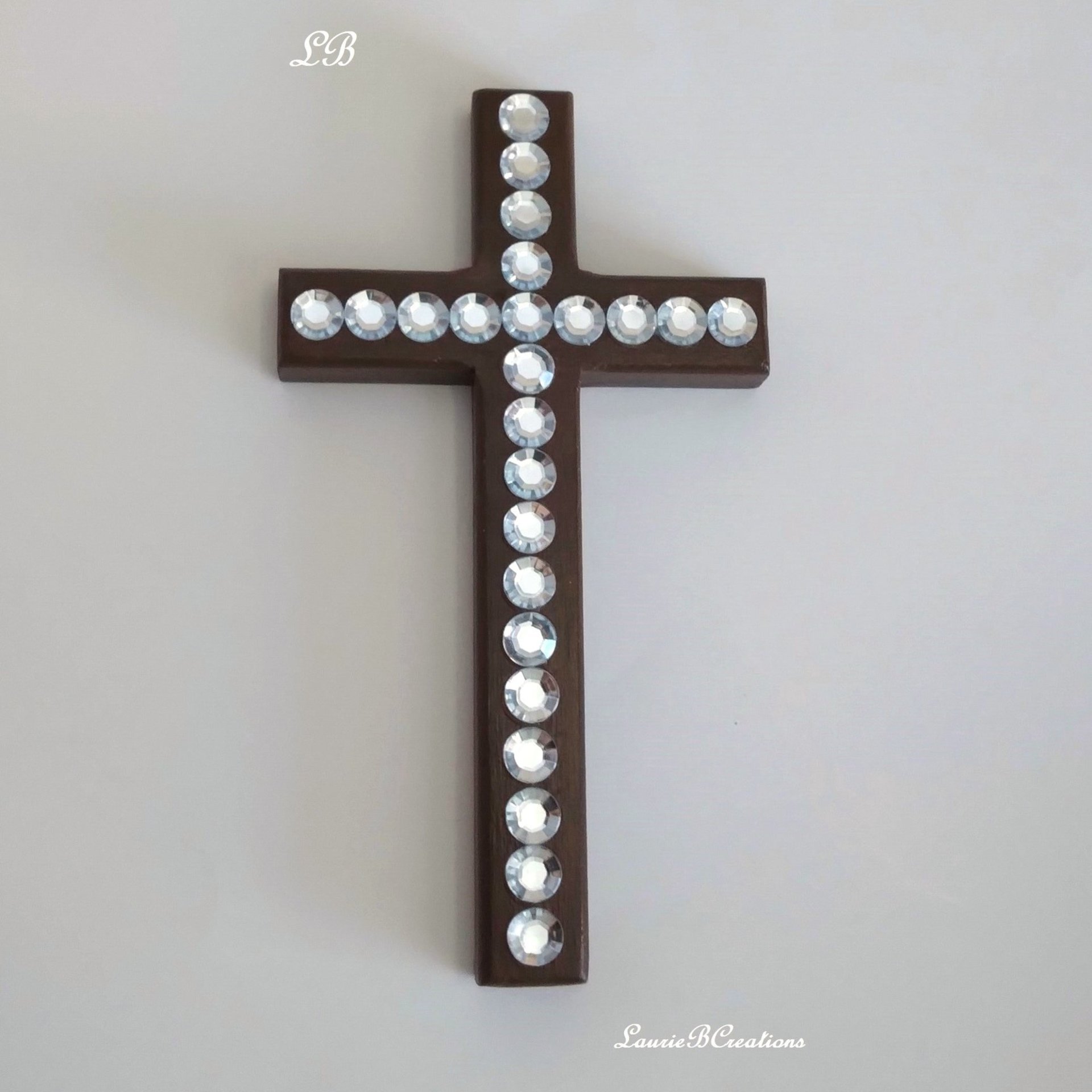 Rhinestone Wall Cross - Handpainted sparkling bling cross with large clear rhinestones - 8" x 4.5" 