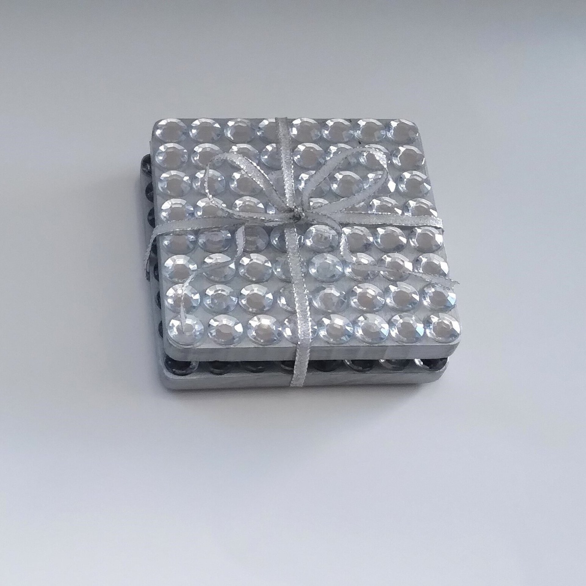 Bling Coaster Set - Silver and Clear Rhinestone Drink Coasters - Set of 2 