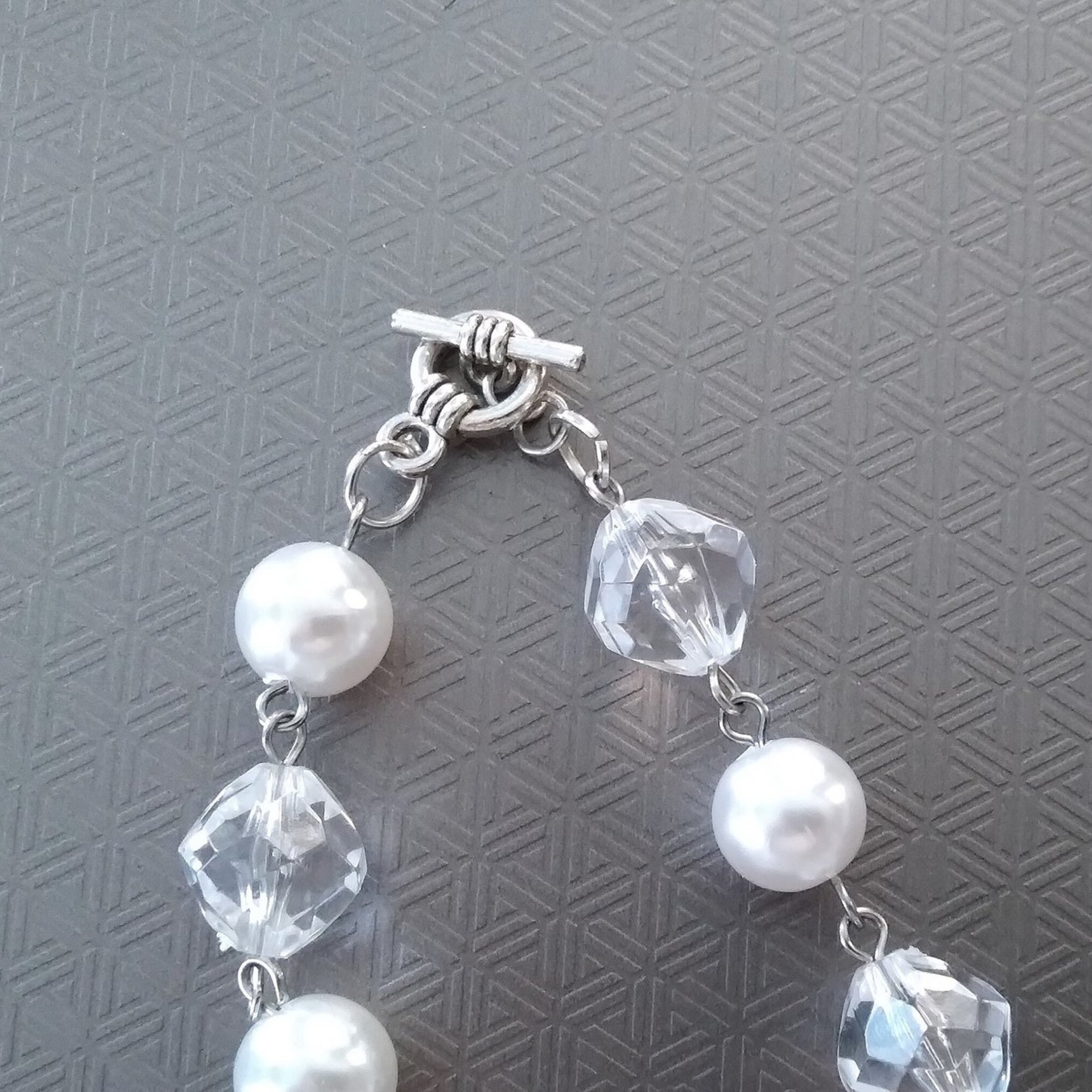 Clear Glass & Pearl Cross Necklace - 18" with clear glass cross pendant