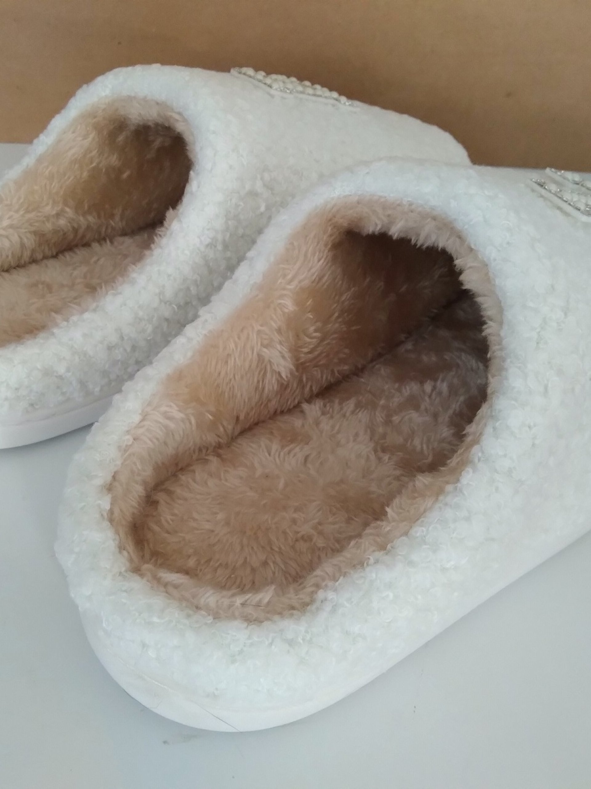 Bling Letter Slippers - Personalized Ivory & tan with pearl rhinestone initials