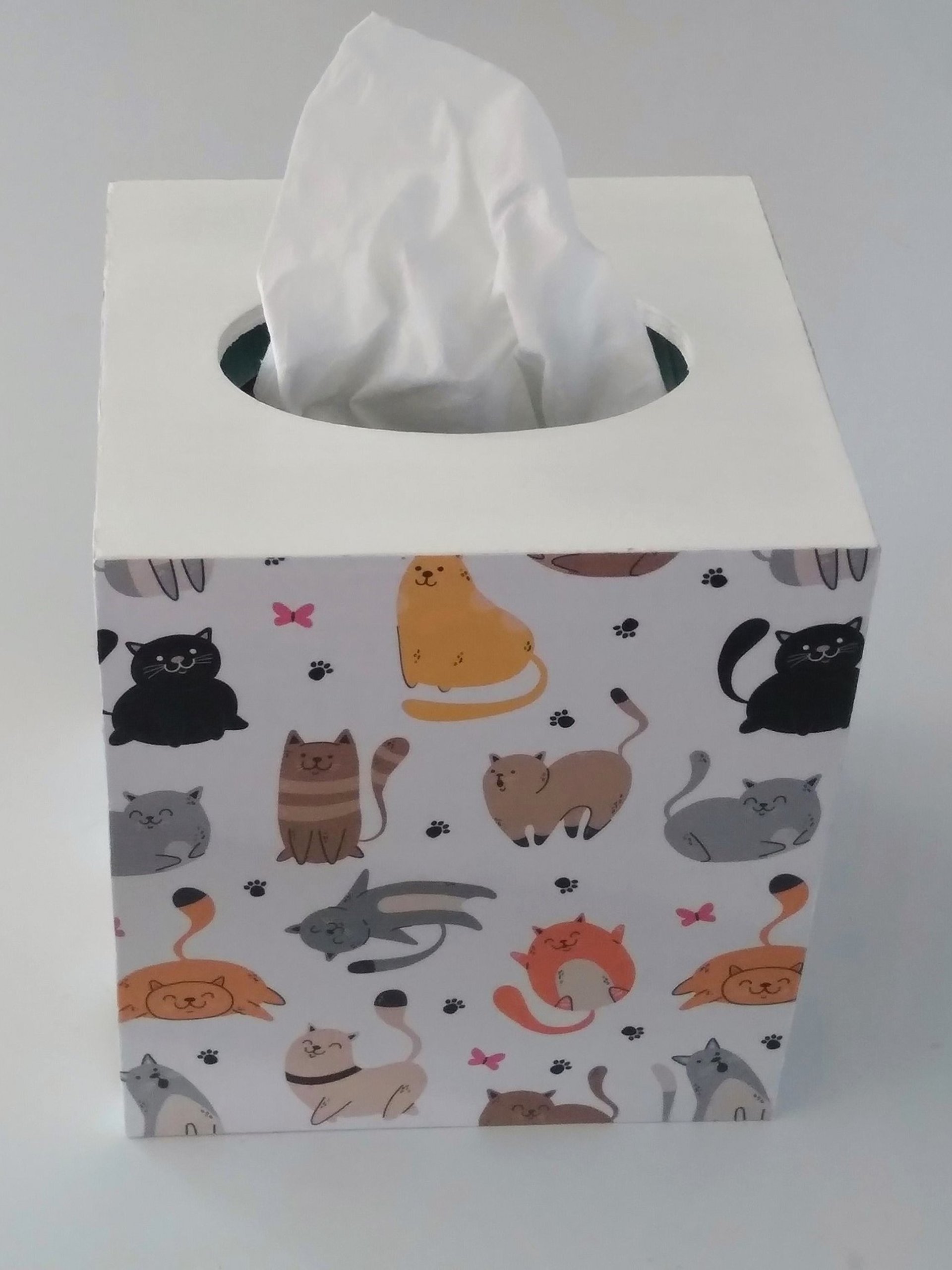 Cat Tissue Box Cover - Decoupage square tissue holder with multi color cats