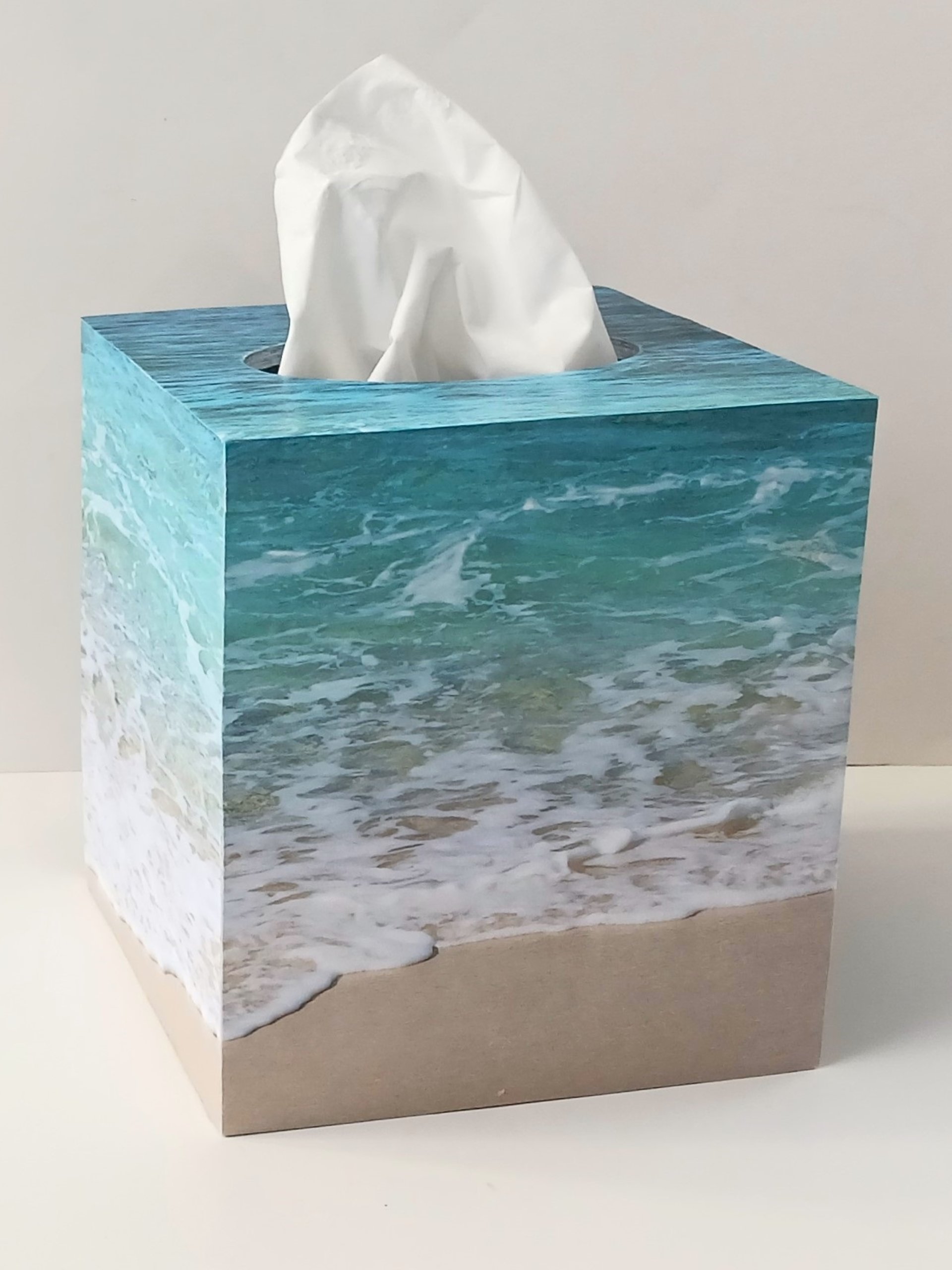 Beach Water Tissue Box Cover - Decoupage Square Tissue Holder 