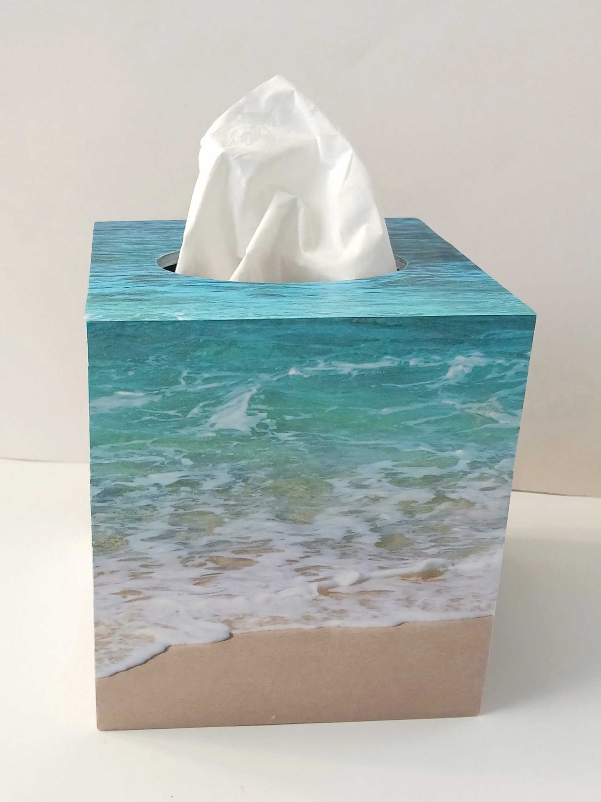Beach Water Tissue Box Cover - Decoupage Square Tissue Holder 