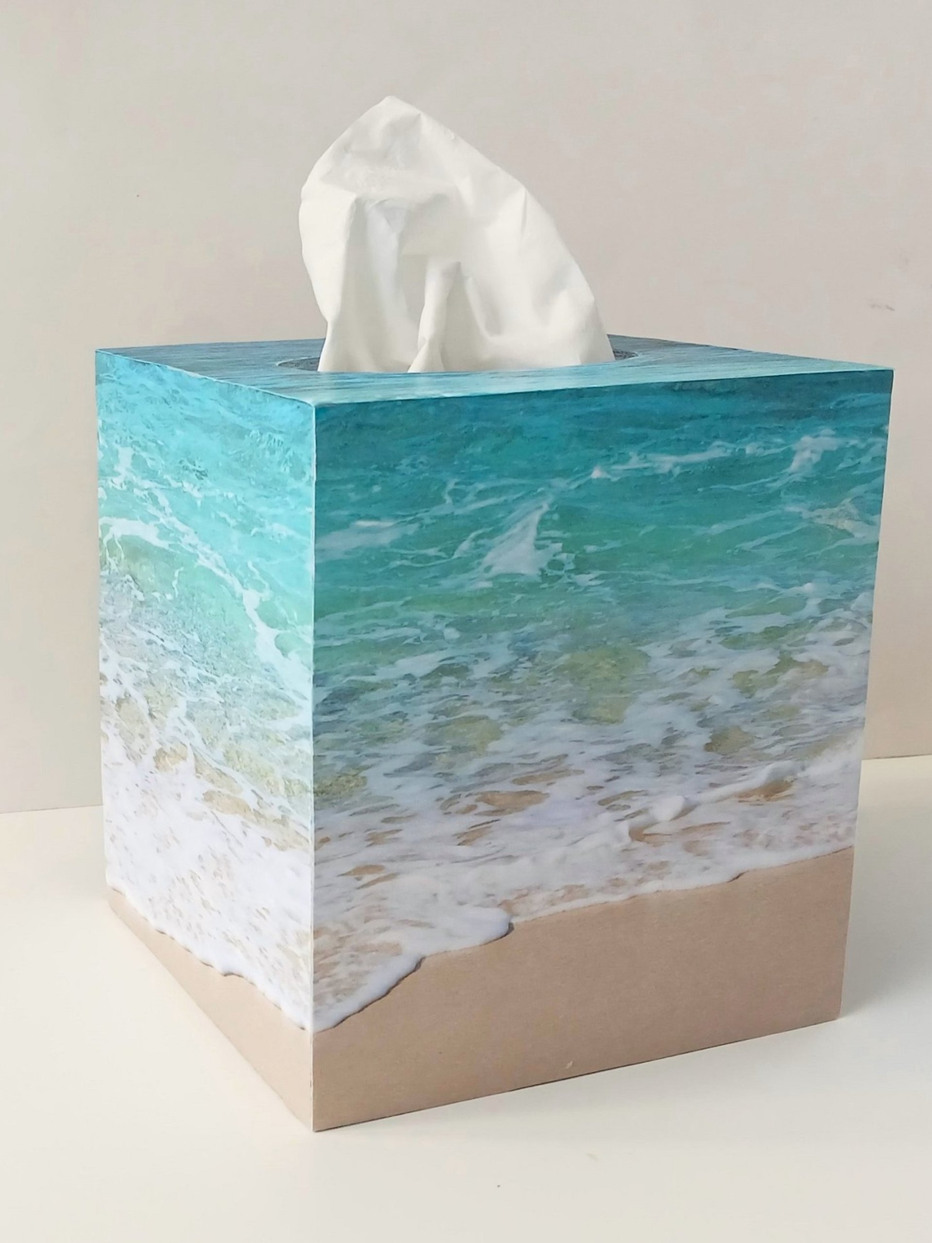 Beach Water Tissue Box Cover - Decoupage Square Tissue Holder 