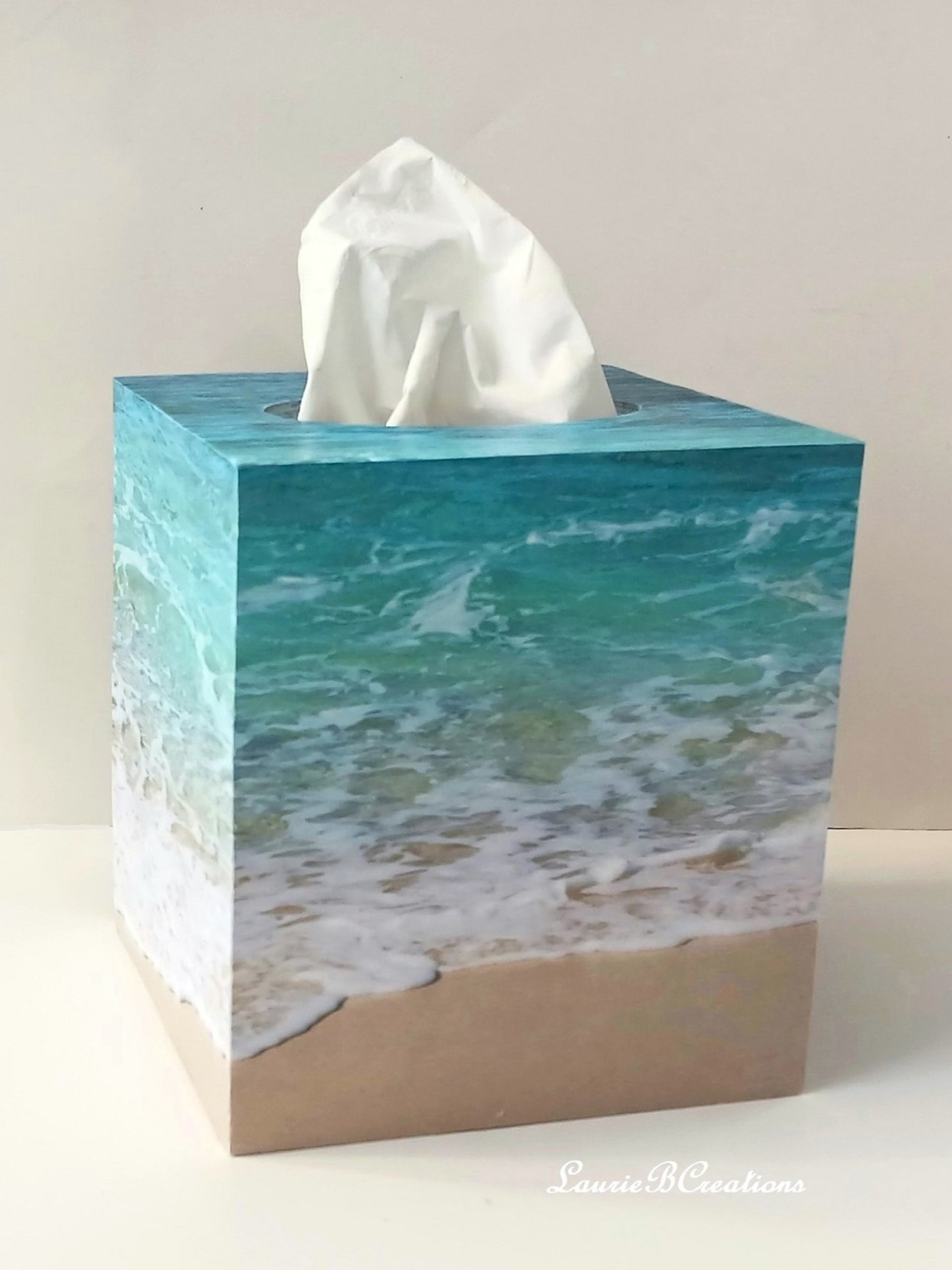 Beach Water Tissue Box Cover - Decoupage Square Tissue Holder 
