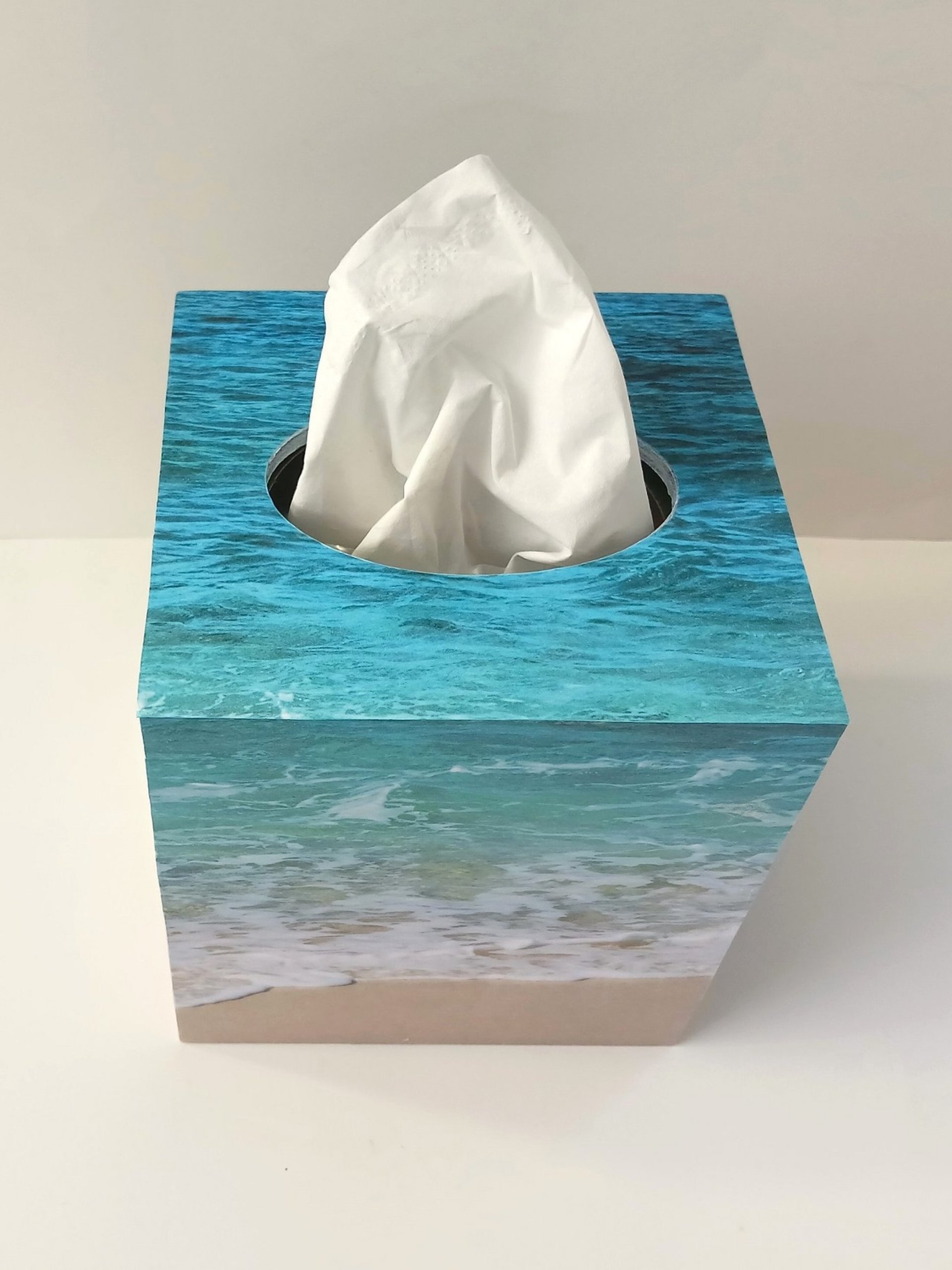 Beach Water Tissue Box Cover - Decoupage Square Tissue Holder 