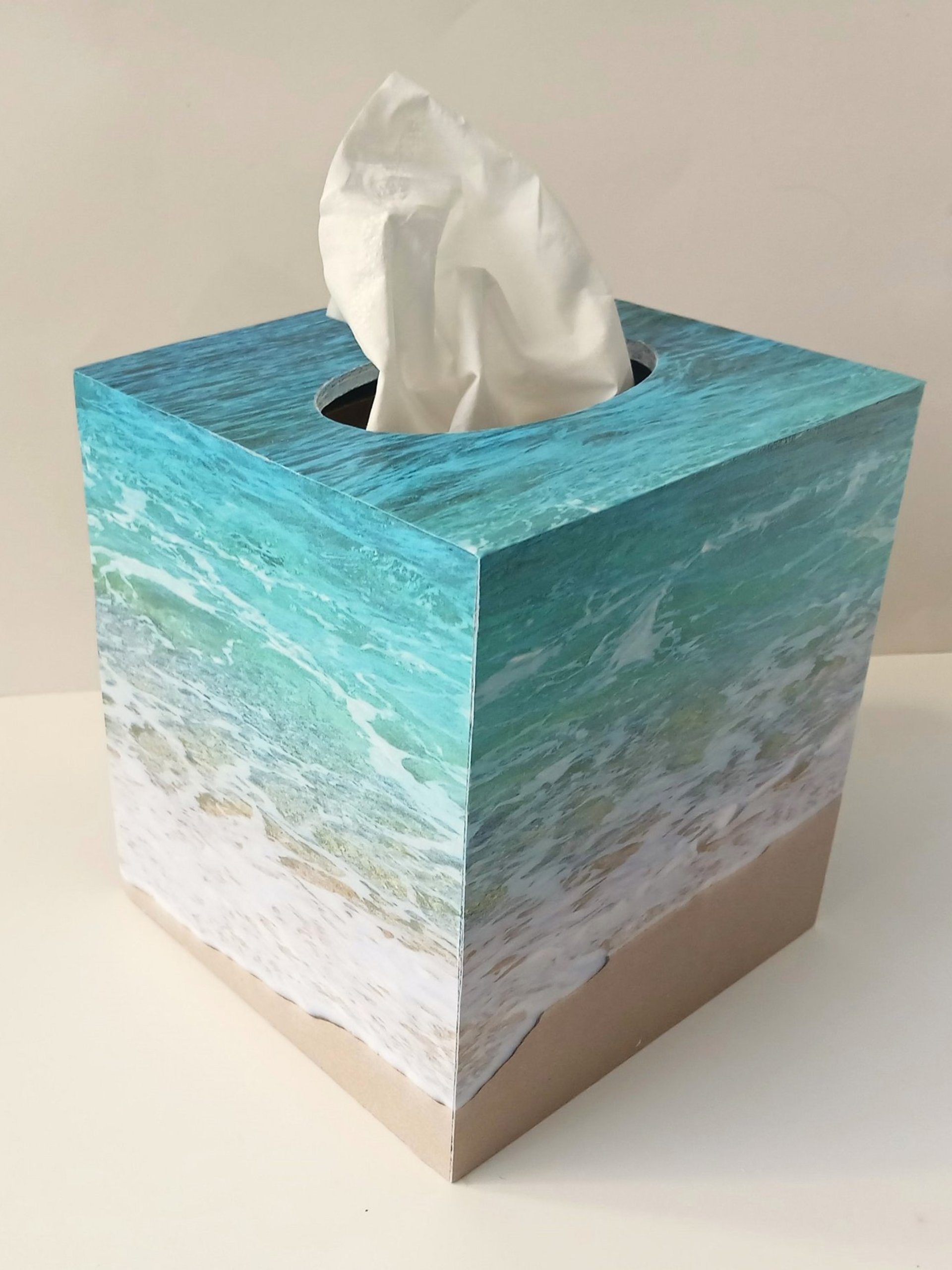 Beach Water Tissue Box Cover - Decoupage Square Tissue Holder 