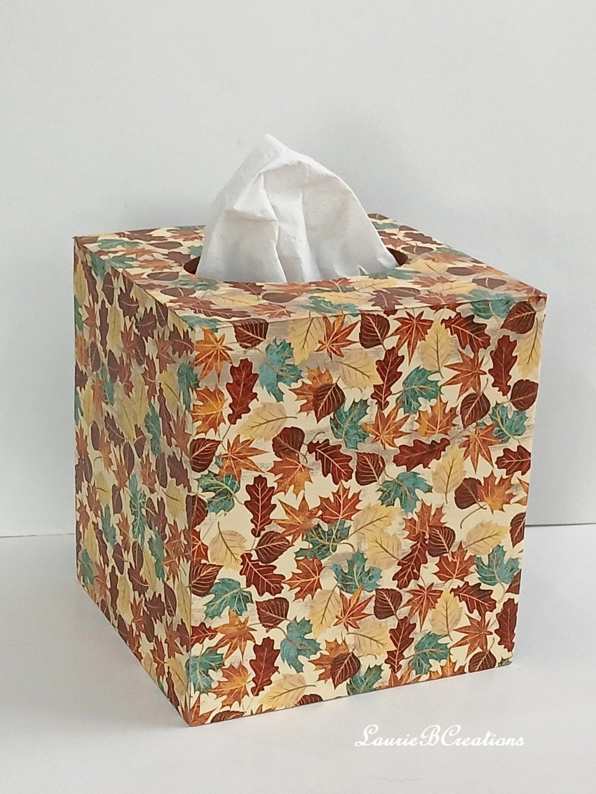 Fall Leaves Tissue Box Cover - Decoupage Autumn Tissue Holder