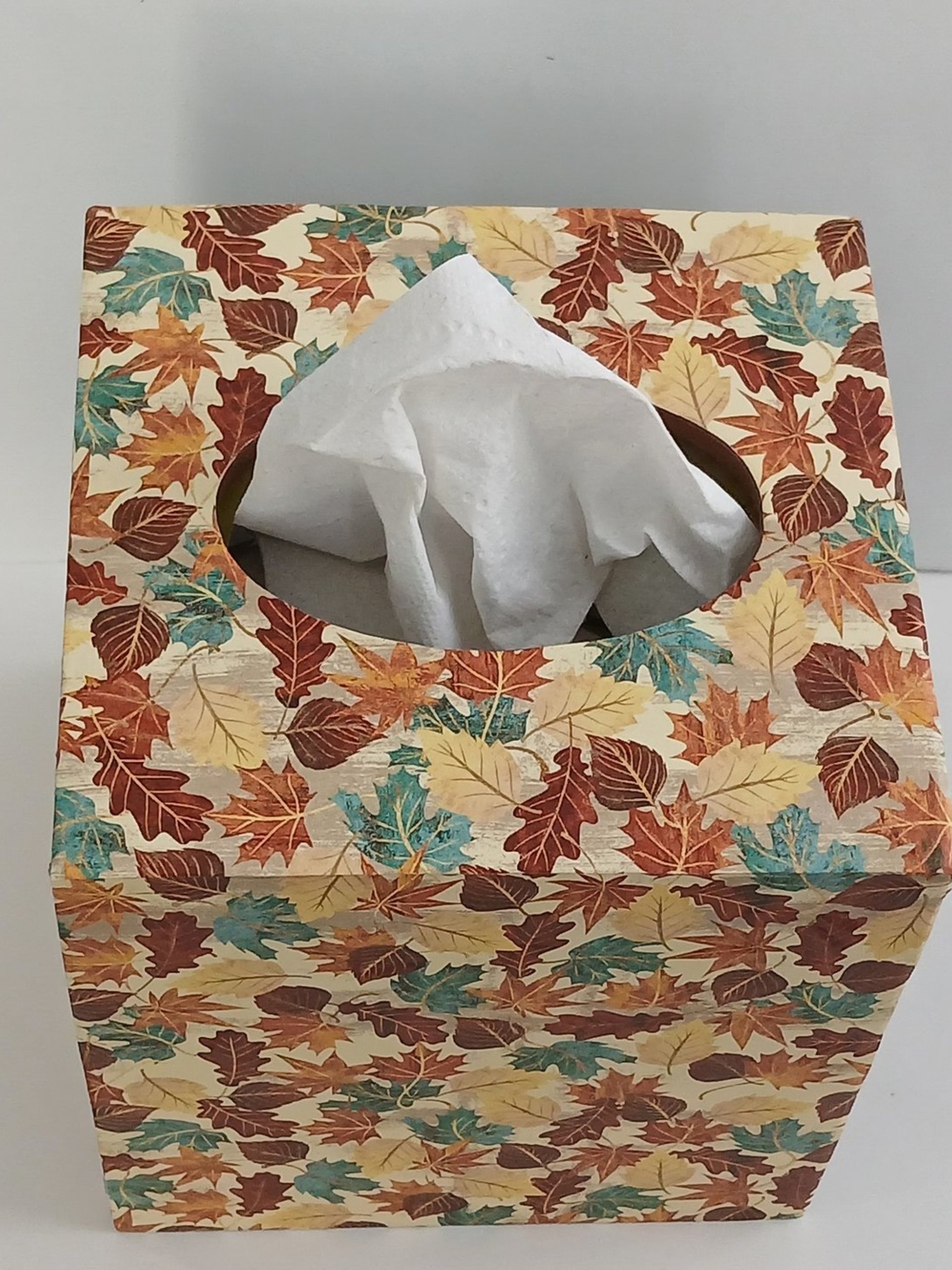 Fall Leaves Tissue Box Cover - Decoupage Autumn Tissue Holder