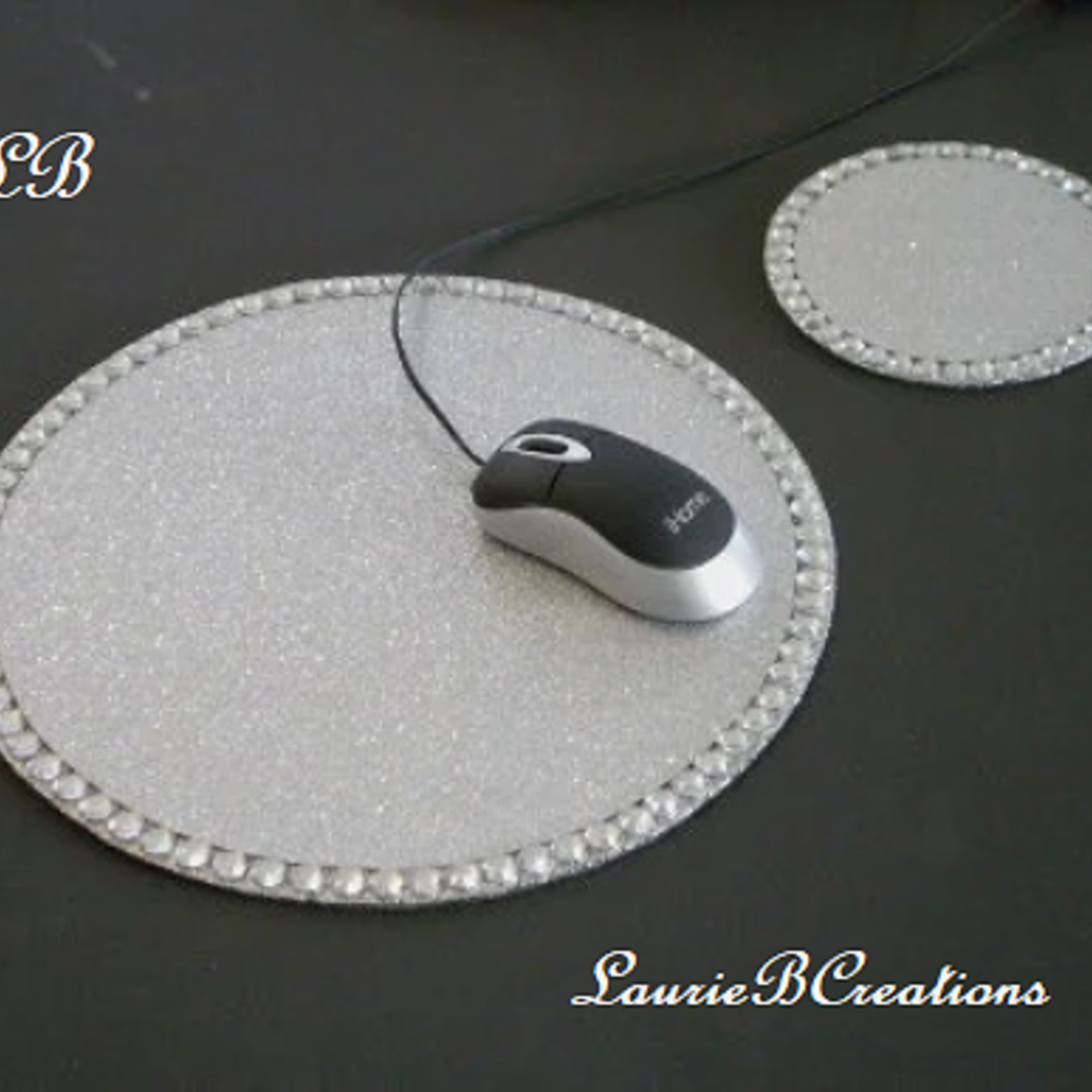 Glitter & Bling Mousepad Coaster Set - Sparkling Fine Glitter w/Clear Rhinestones