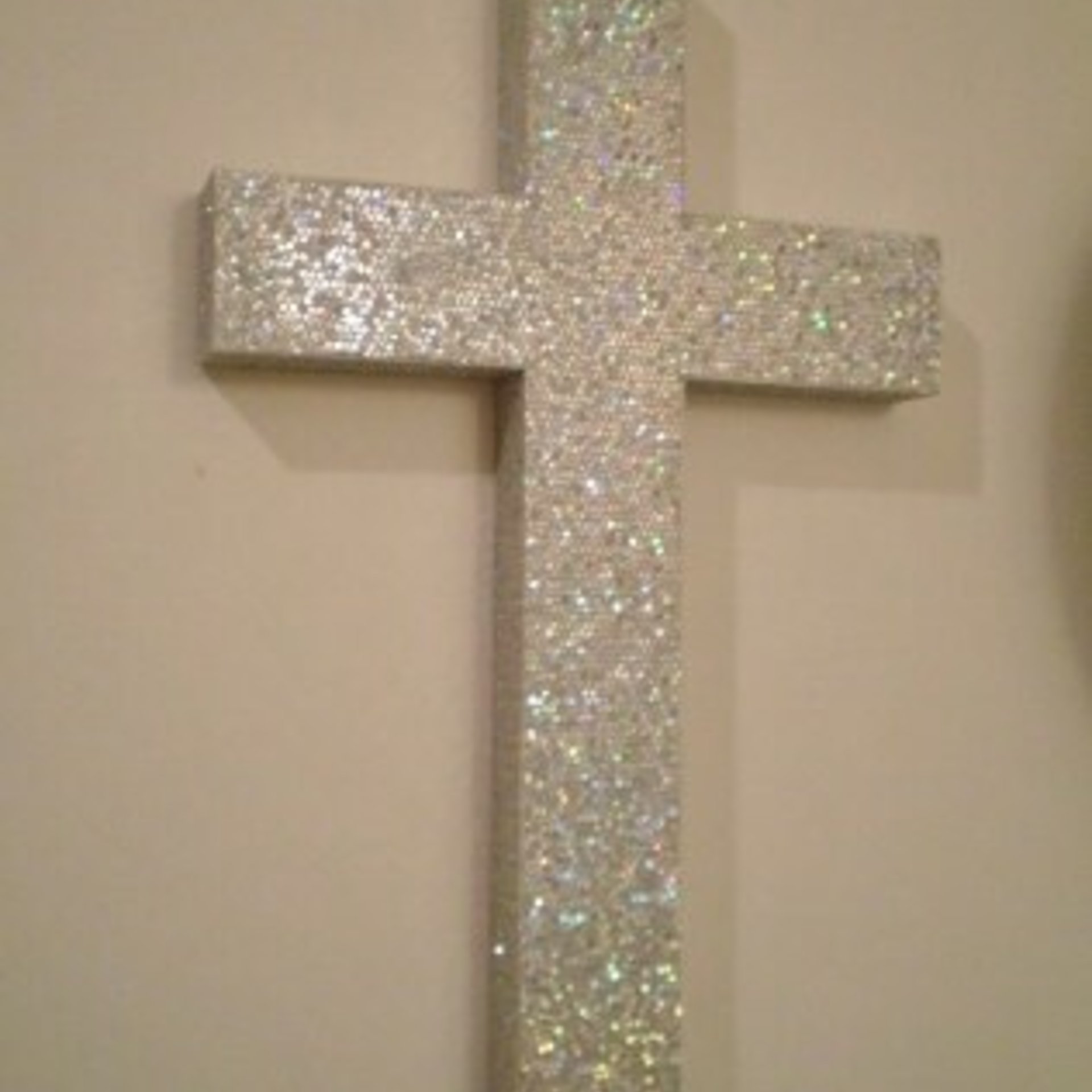 Silver Glitter Wall Cross- Decorative, Super Sparkling Octagon/Prisma Glitter- 9.5" or 12"