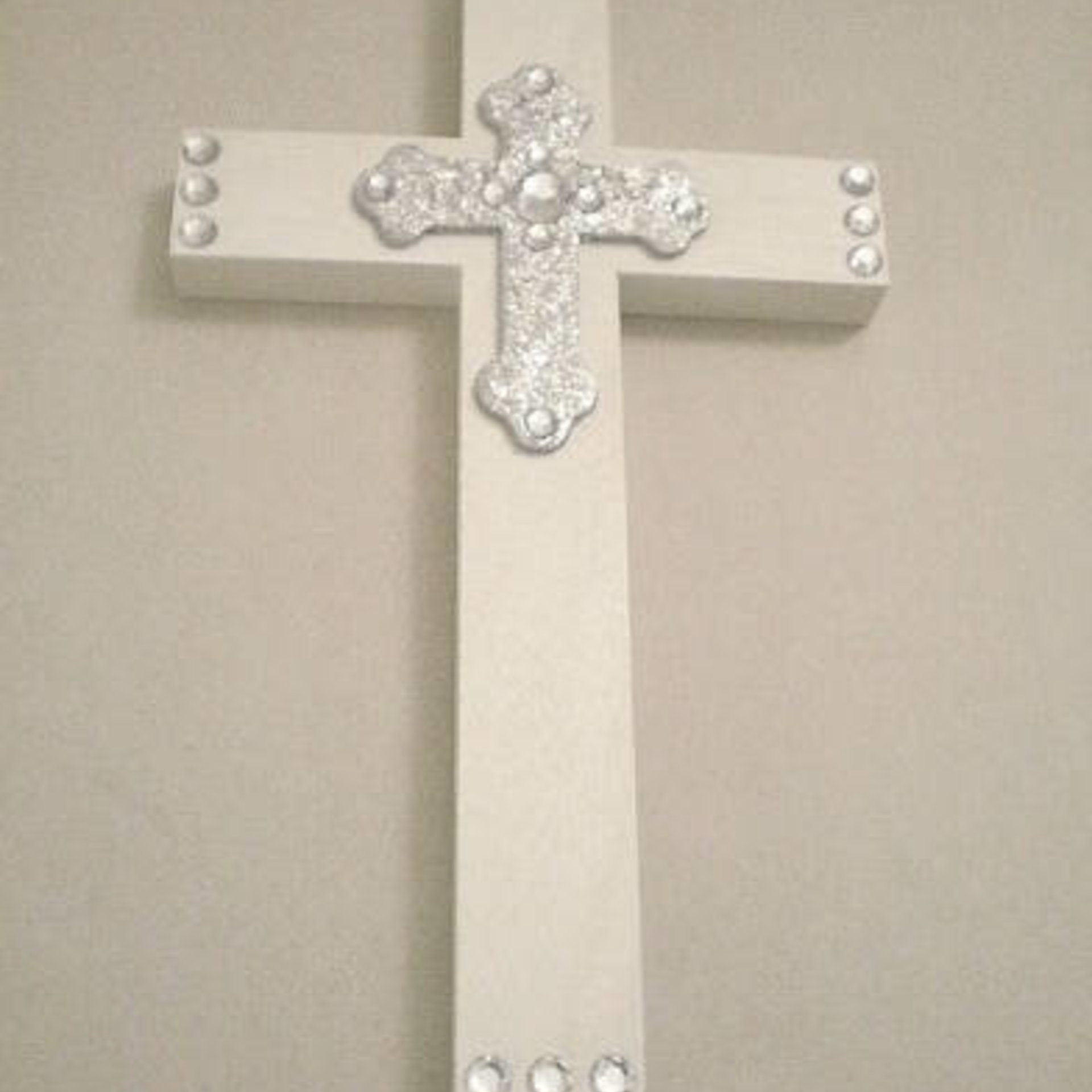 Bling & Glitter Cross- Handpainted Wood Cross in a Variety of Colors w/silver glitter cross and clear rhinestones - 9.5" or 12"