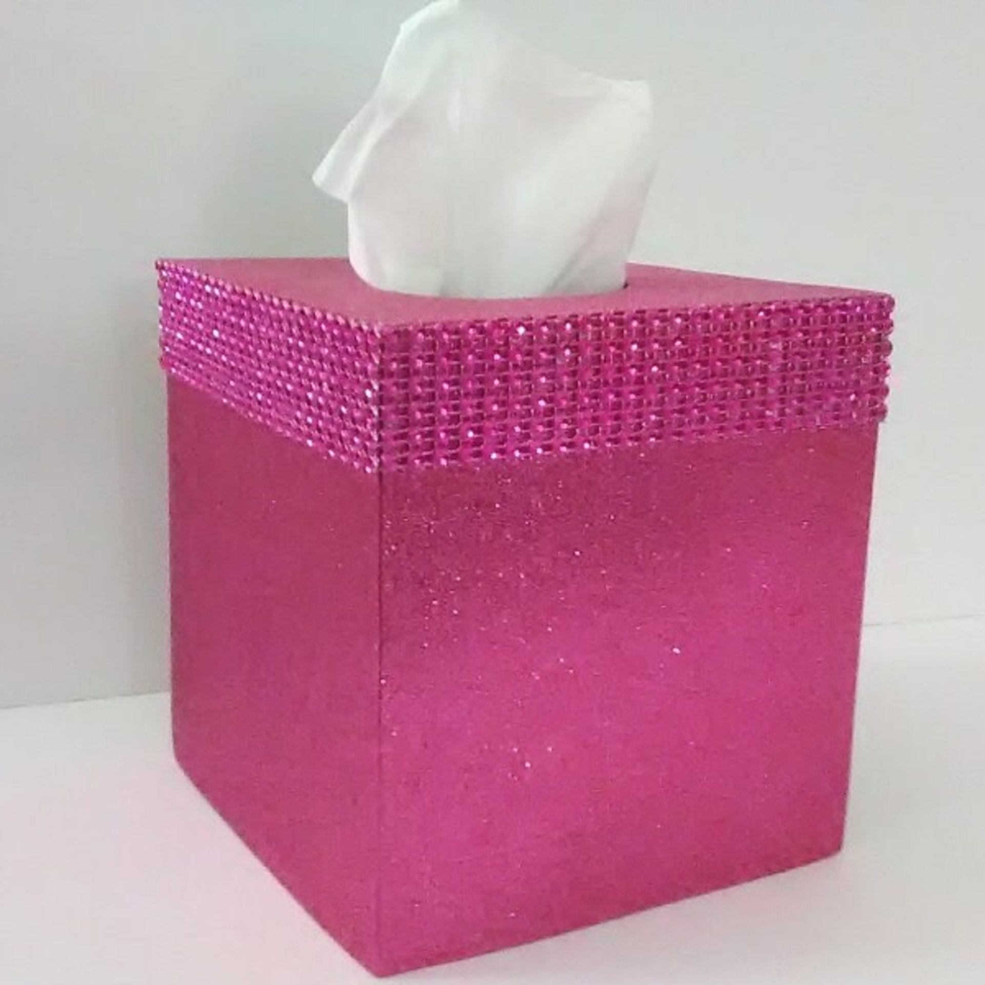 Pink Glitter & Diamond Wrap Square Tissue Box Cover-Sparkling Fine Glitter-w/Pink Diamond Wrap Rhinestone Bling