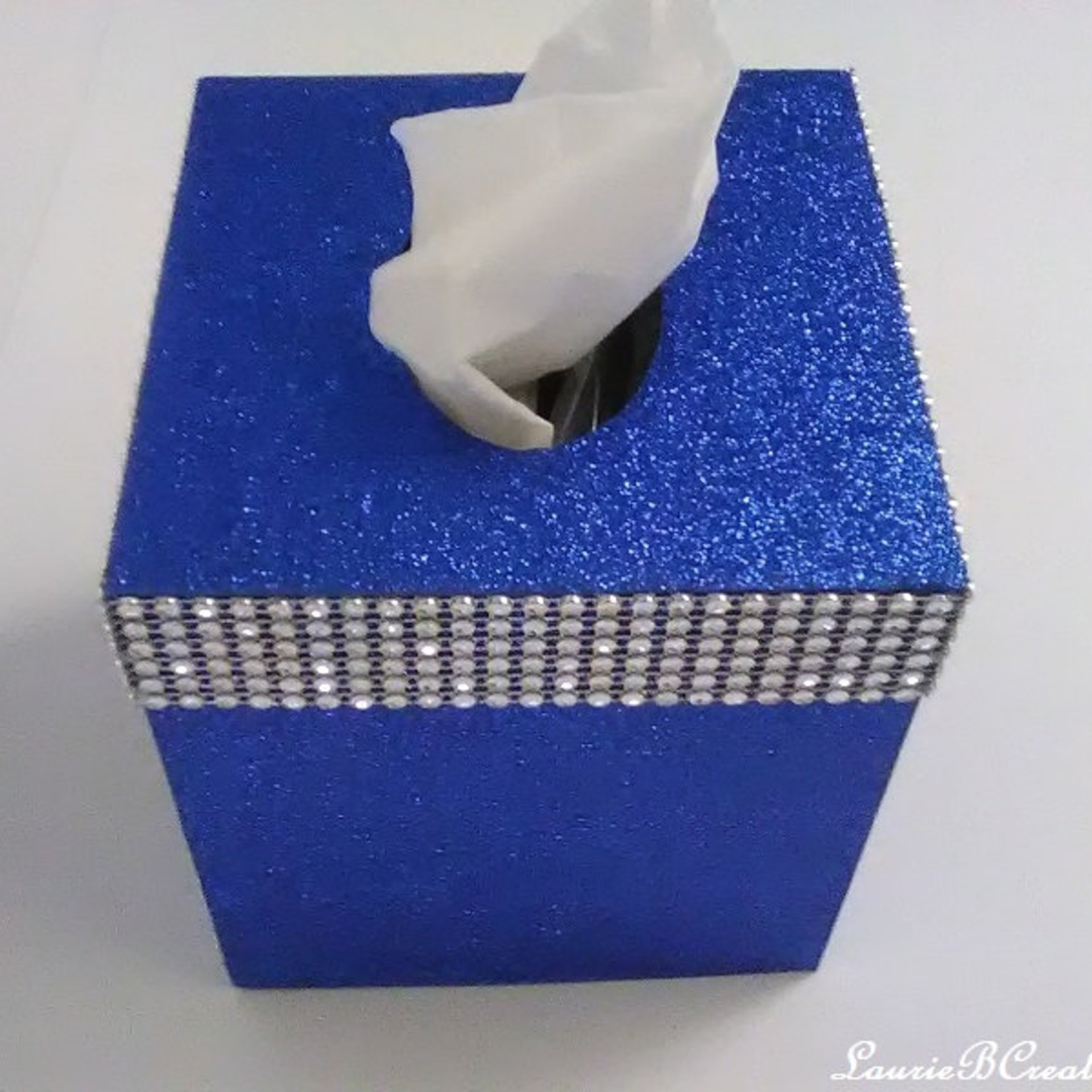 Glitter & Diamond Wrap Tissue Box Cover-Aqua blue fine glitter or a variety of colors-w/silver diamond wrap rhinestone bling