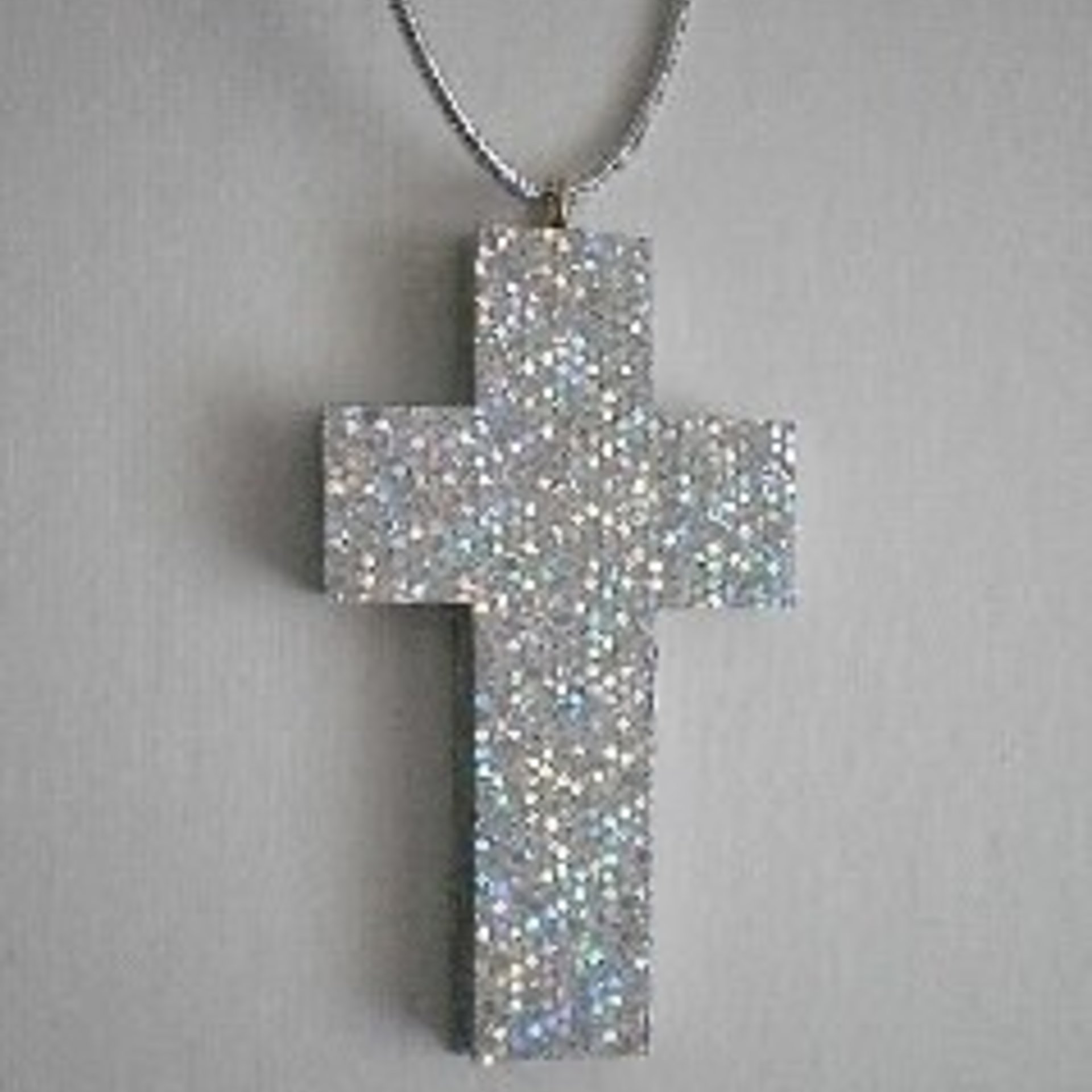 Glitter Car Cross For Rearview Mirror - Super Sparkling Silver Octagon/Prisma Glitter w/ Metallic Silver Cord