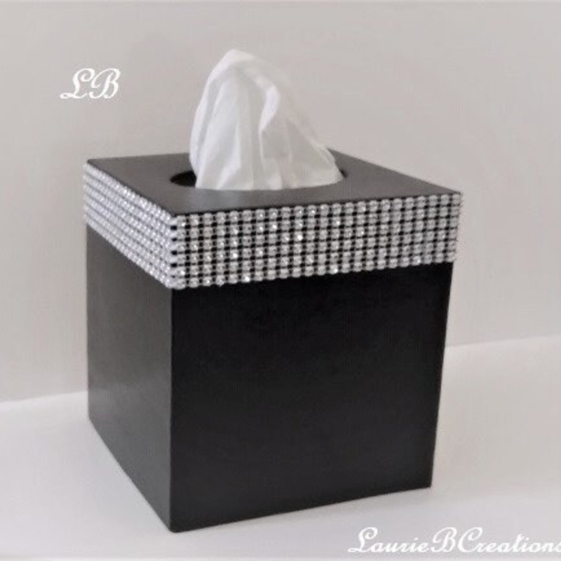 Bling Tissue Box Cover - Handpainted In a Variety of Colors w/Silver Diamond Wrap Bling, Home Decor, Office, Wedding