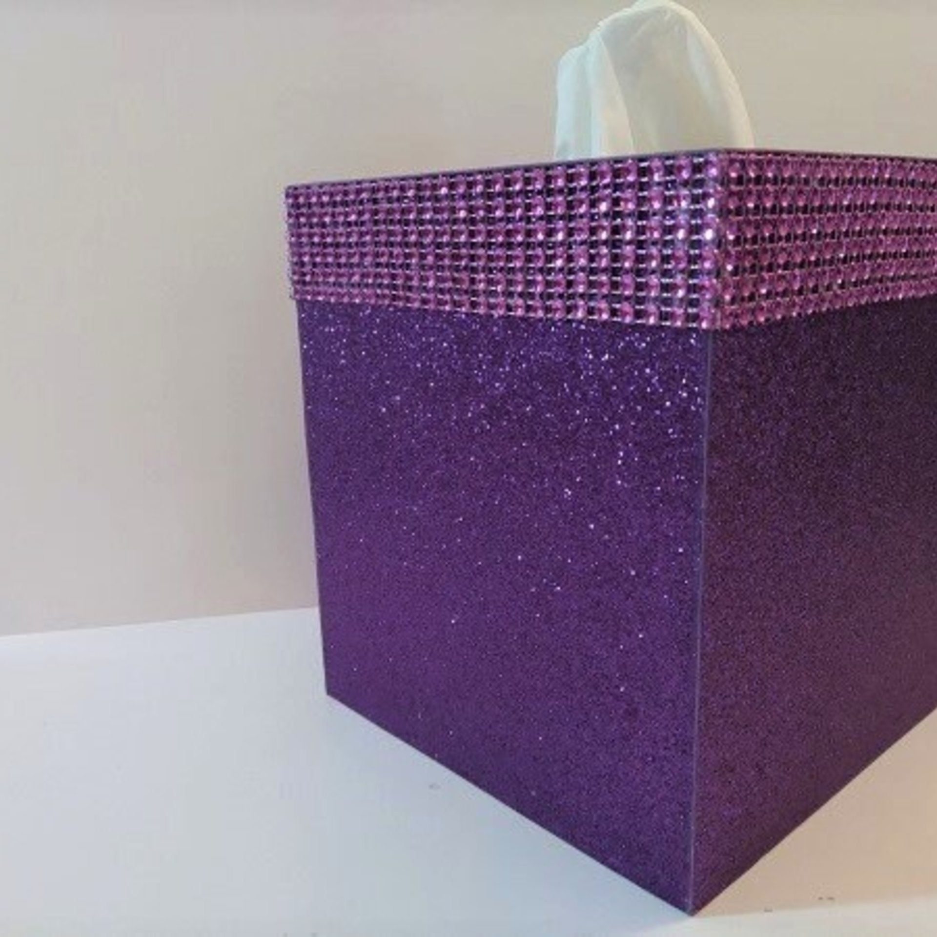 Purple Glitter & Diamond Wrap Square Tissue Box Cover-Sparkling Fine Glitter-w/Purple Diamond Wrap Rhinestone Bling