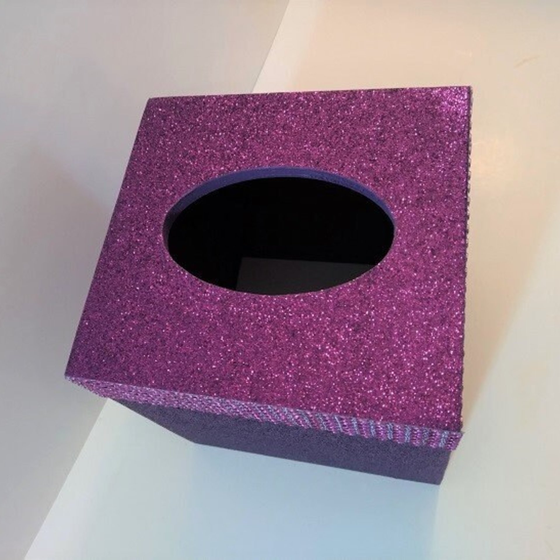 Purple Glitter & Diamond Wrap Square Tissue Box Cover-Sparkling Fine Glitter-w/Purple Diamond Wrap Rhinestone Bling