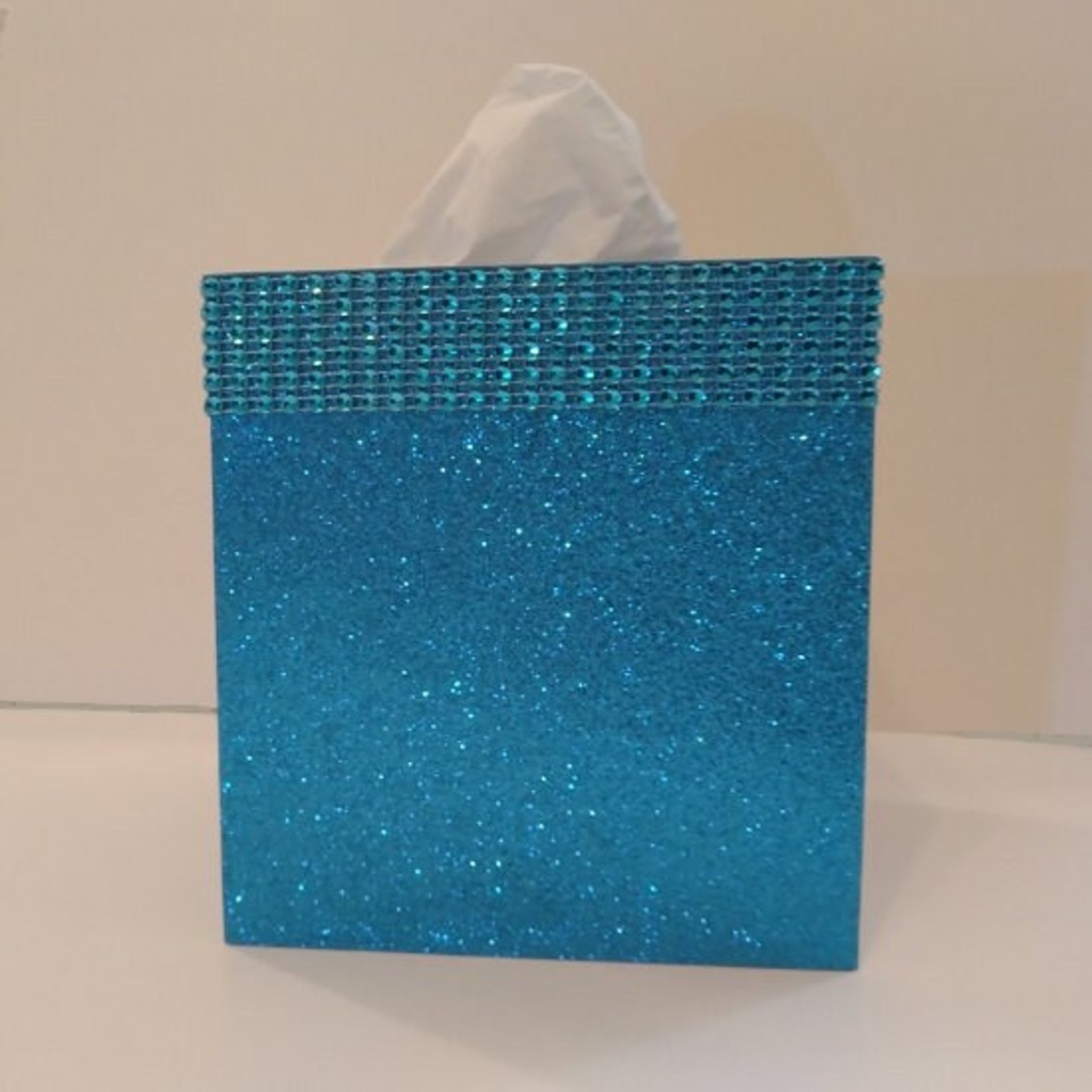 Aqua Blue Glitter & Diamond Wrap Tissue Box Cover-Sparkling Fine Glitter-w/ Diamond Wrap Rhinestone Bling