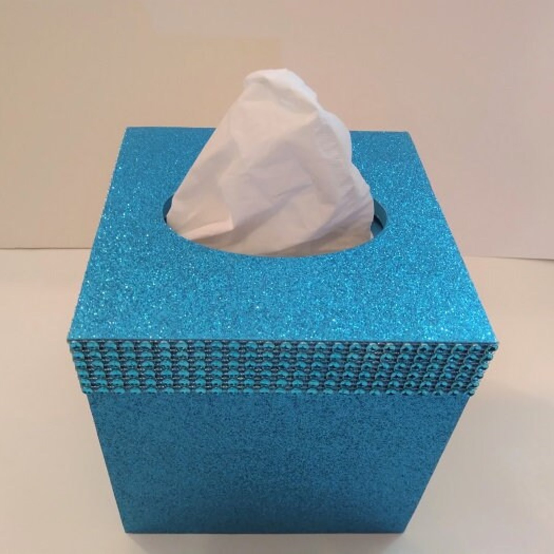 Aqua Blue Glitter & Diamond Wrap Tissue Box Cover-Sparkling Fine Glitter-w/ Diamond Wrap Rhinestone Bling