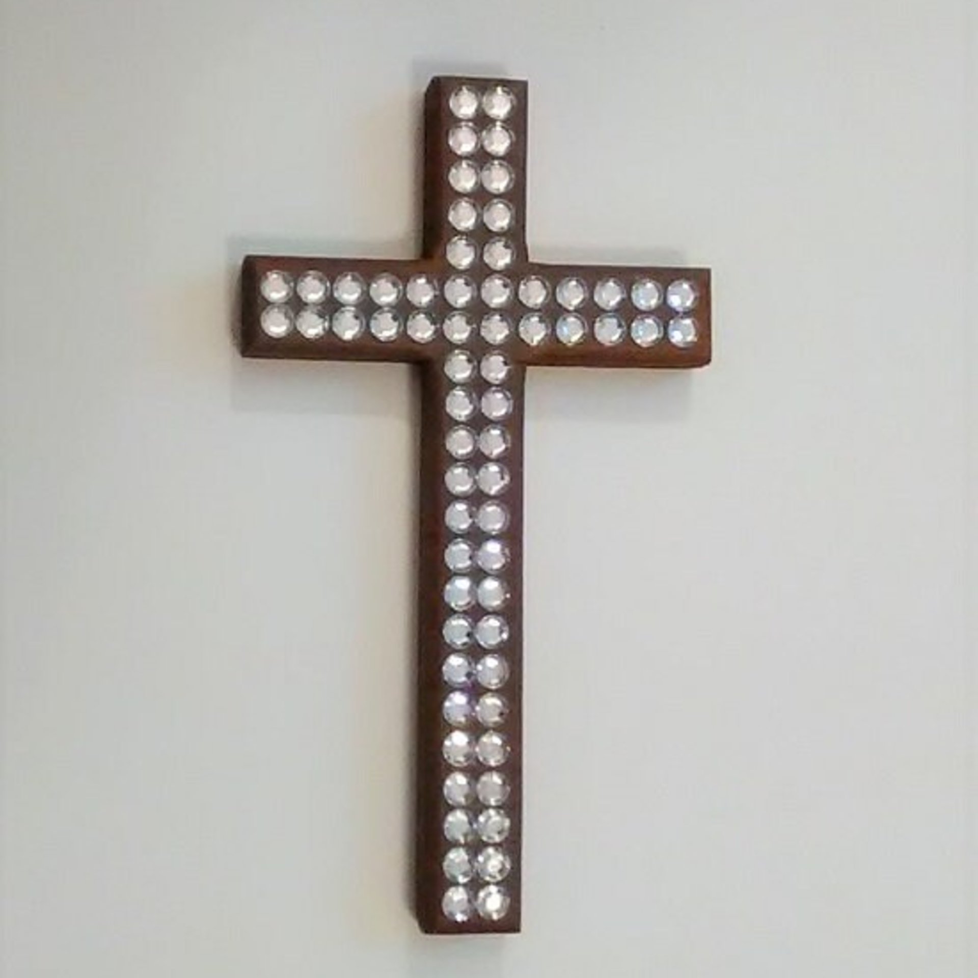 Bling Wall Cross - Sparkling Handpainted Wood Cross w/ Clear Rhinestones - 8" x 4.5" - Home,Baptism,Easter,Gift