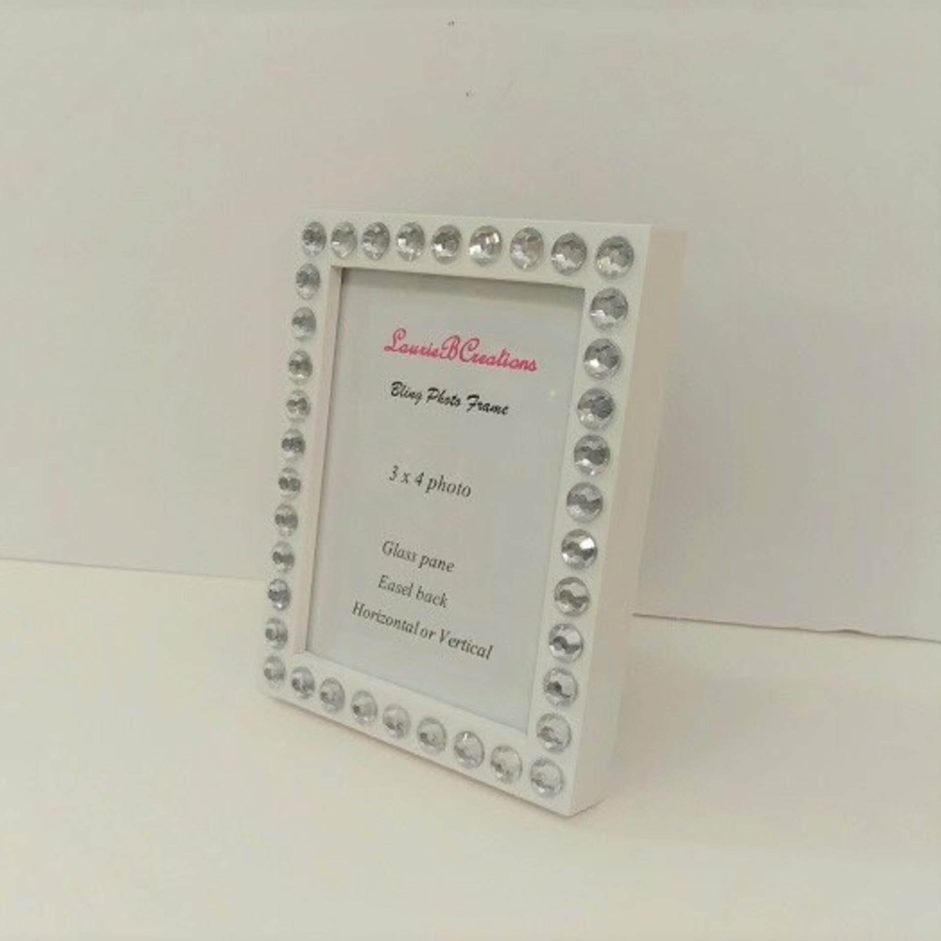 Bling Picture Frame - Black, White or Gray Mini Desktop Frame w/Clear Rhinestones - for 3" x 4" photos or info