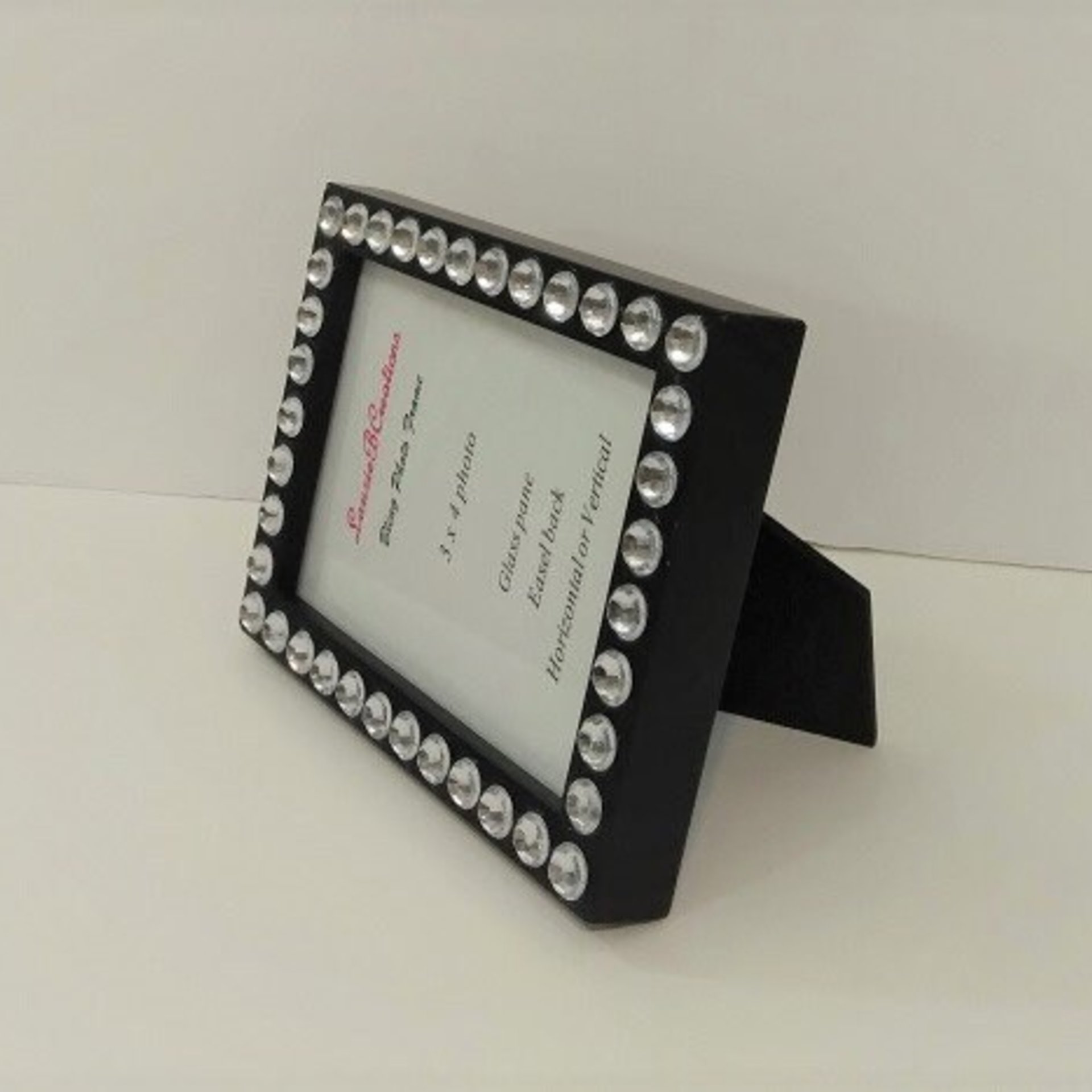 Bling Picture Frame - Black, White or Gray Mini Desktop Frame w/Clear Rhinestones - for 3" x 4" photos or info
