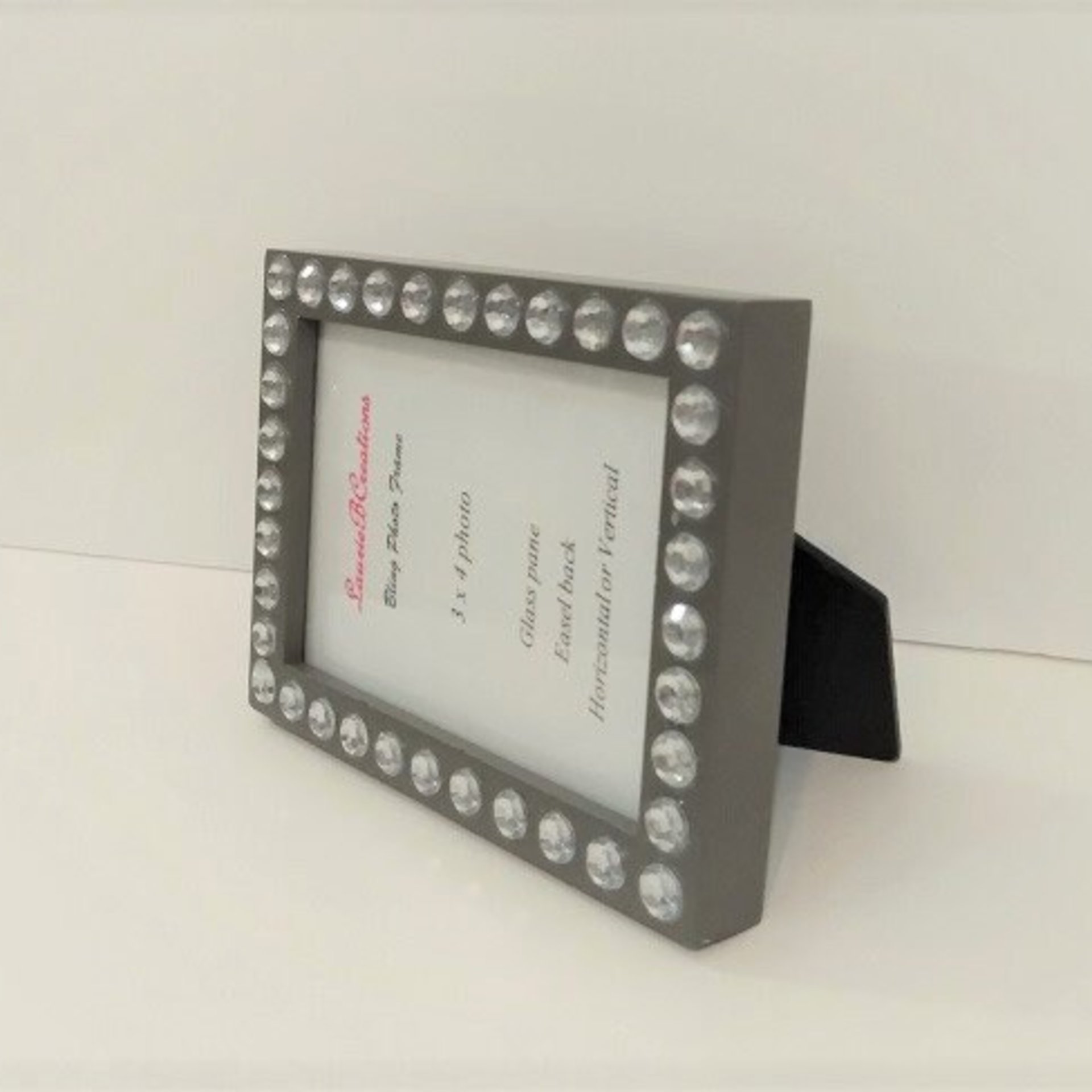 Bling Picture Frame - Black, White or Gray Mini Desktop Frame w/Clear Rhinestones - for 3" x 4" photos or info
