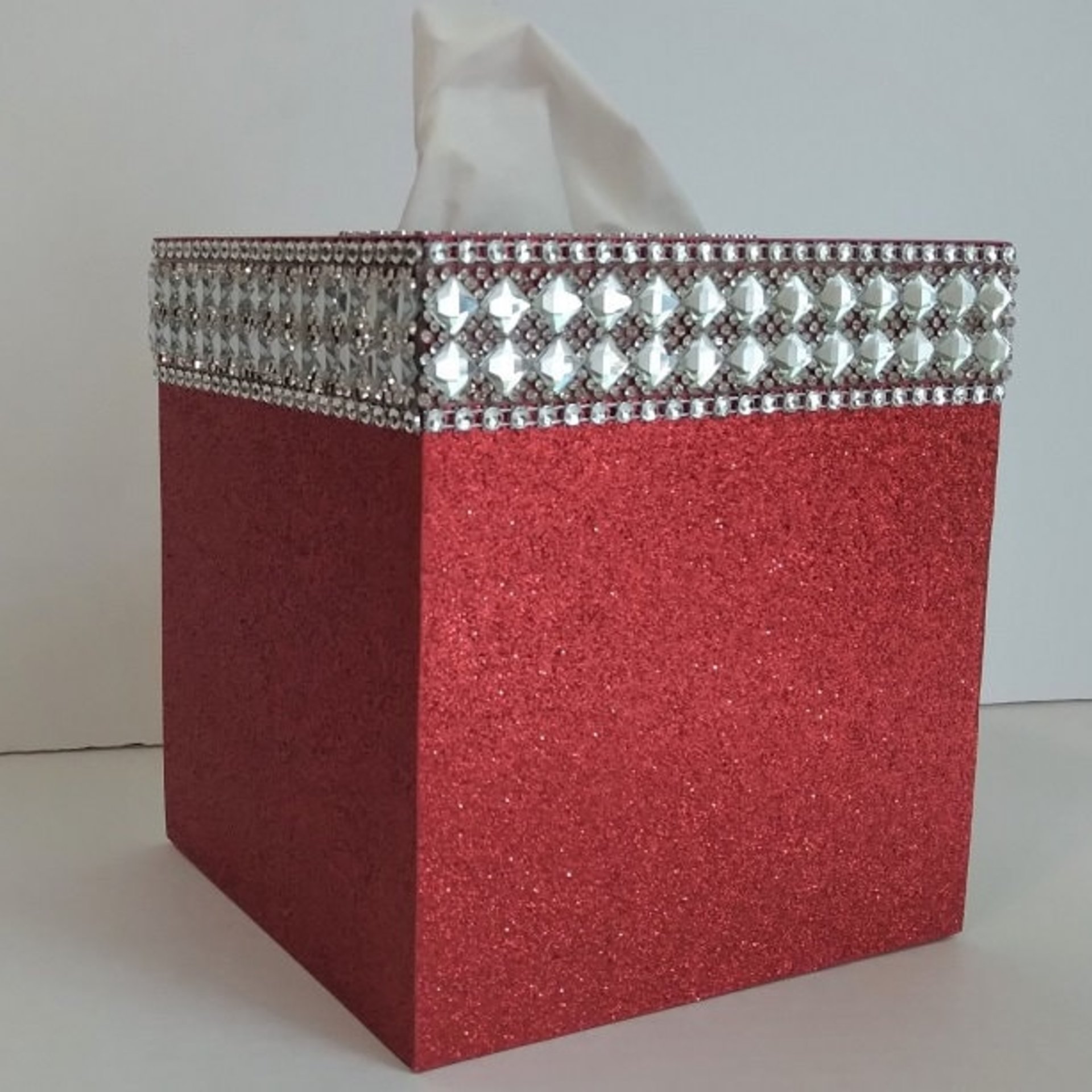 Glitter & Bling Tissue Box Cover-Fine Glitter w/Crystal Glass Rhinestone Trim and Diamond Wrap Bling- Home, Bath, Wedding, Christmas, Gift