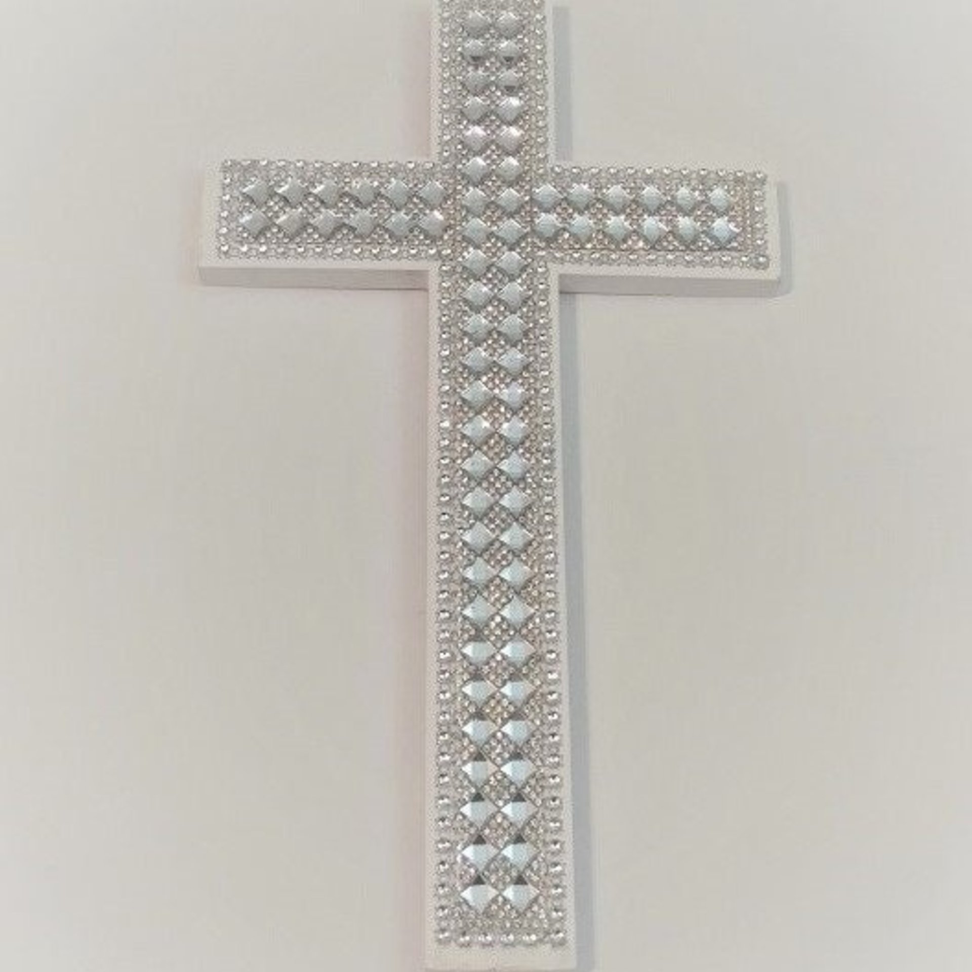 Bling Wall Cross - Handpainted Cross w/Sparkling Glass Crystal Rhinestone Trim and Silver Diamond Wrap- 9.5" or 12" 