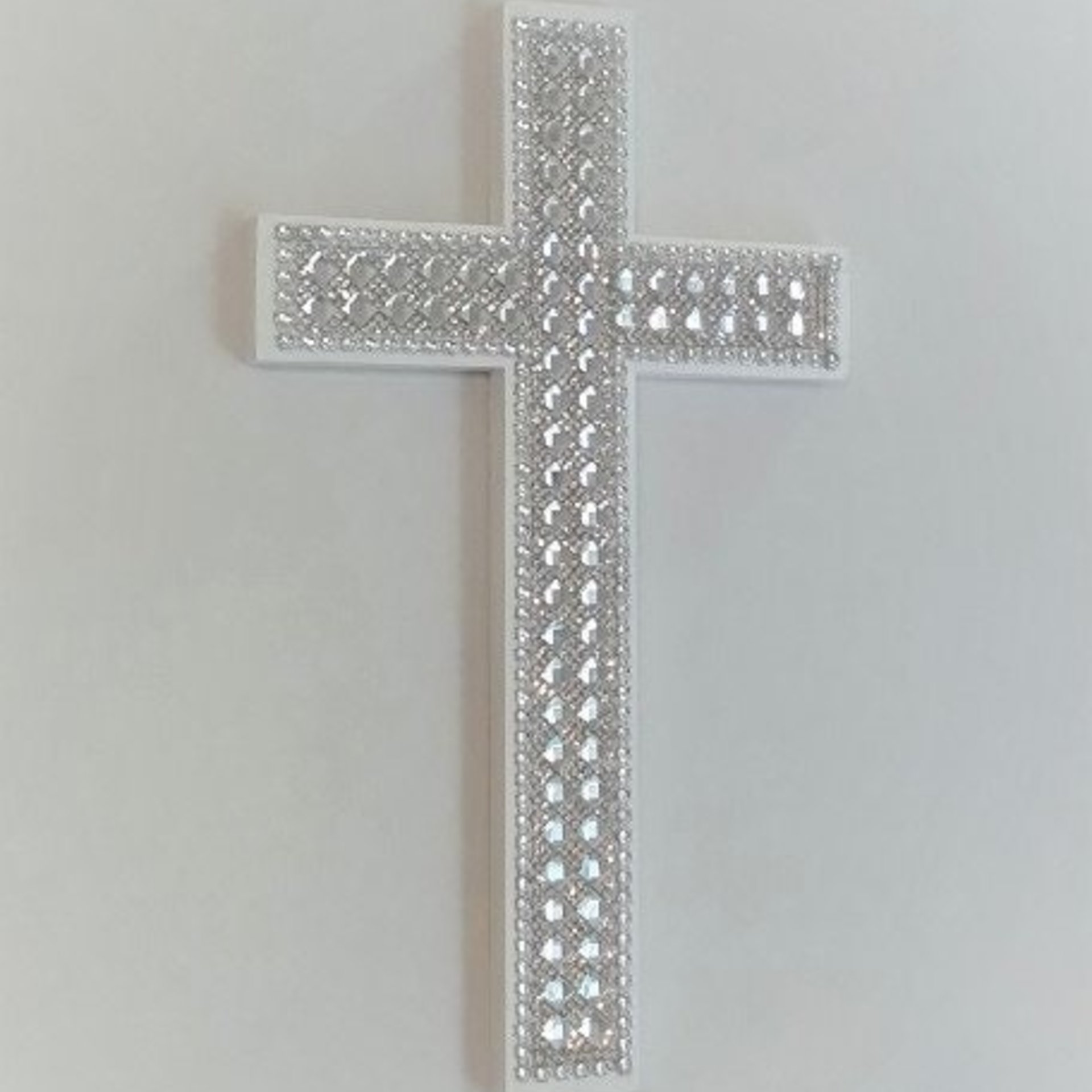 Bling Wall Cross - Handpainted Cross w/Sparkling Glass Crystal Rhinestone Trim and Silver Diamond Wrap- 9.5" or 12" 