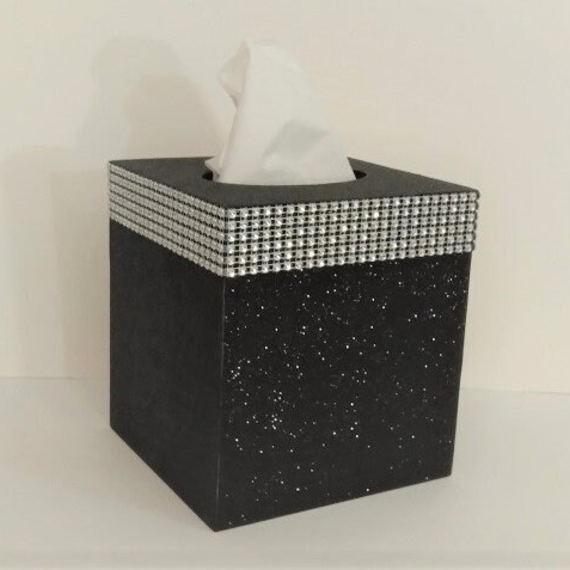 Glitter & Diamond Wrap Tissue Box Cover-Aqua blue fine glitter or a variety of colors-w/silver diamond wrap rhinestone bling