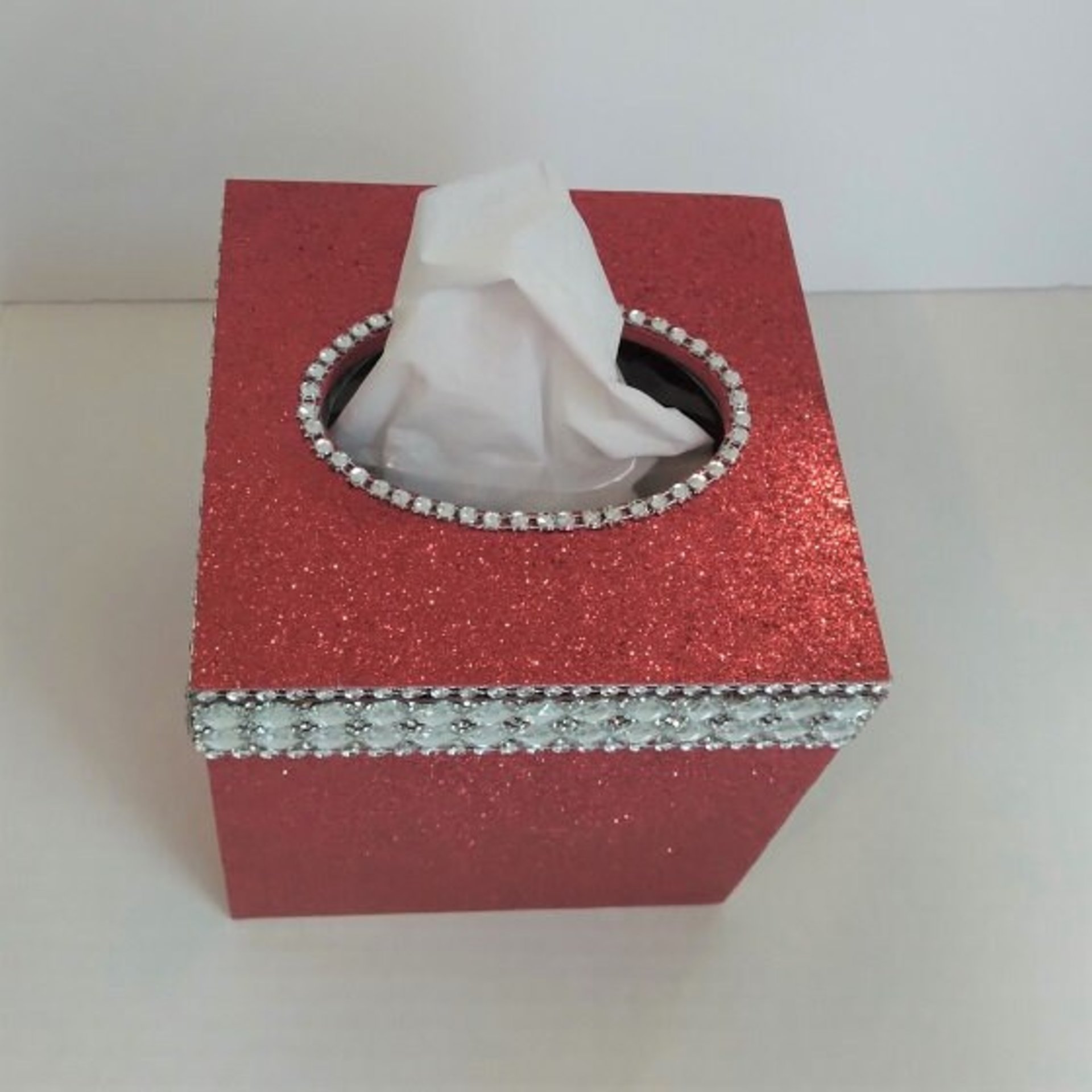 Glitter & Bling Tissue Box Cover-Fine Glitter w/Crystal Glass Rhinestone Trim and Diamond Wrap Bling- Home, Bath, Wedding, Christmas, Gift