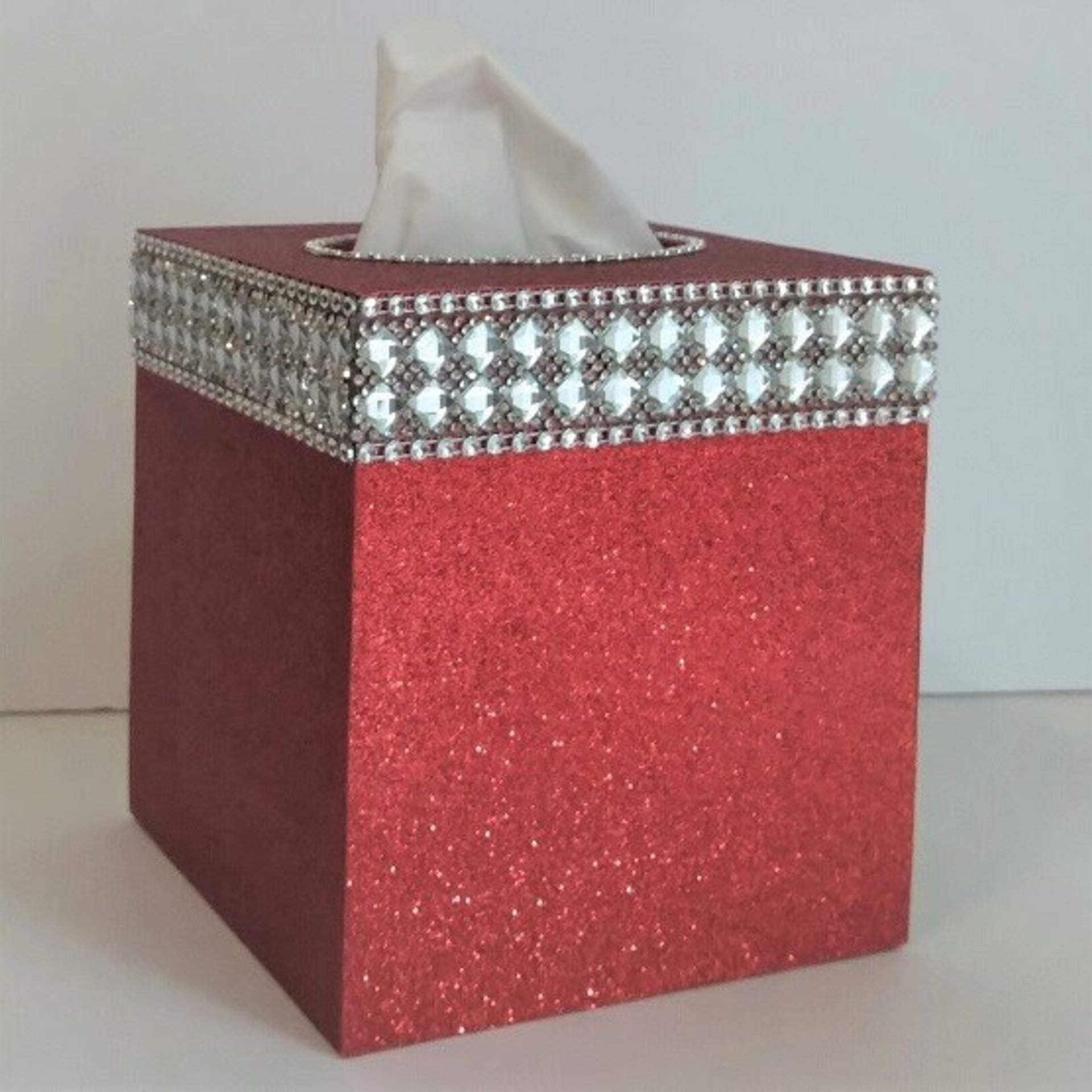 Glitter & Bling Tissue Box Cover-Fine Glitter w/Crystal Glass Rhinestone Trim and Diamond Wrap Bling- Home, Bath, Wedding, Christmas, Gift