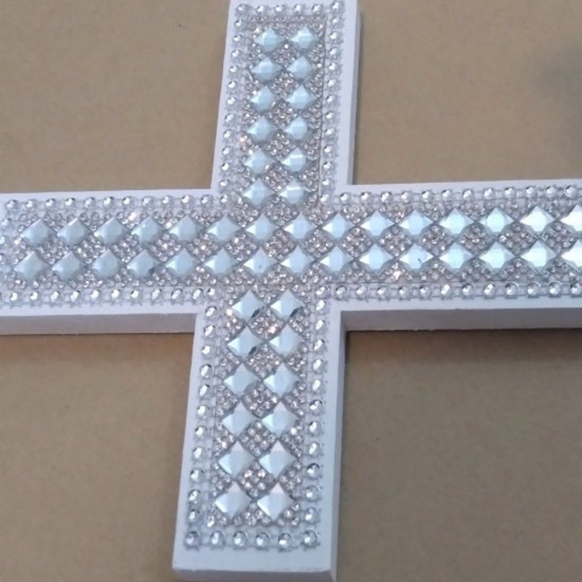 Bling Wall Cross - Handpainted Cross w/Sparkling Glass Crystal Rhinestone Trim and Silver Diamond Wrap- 9.5" or 12" 