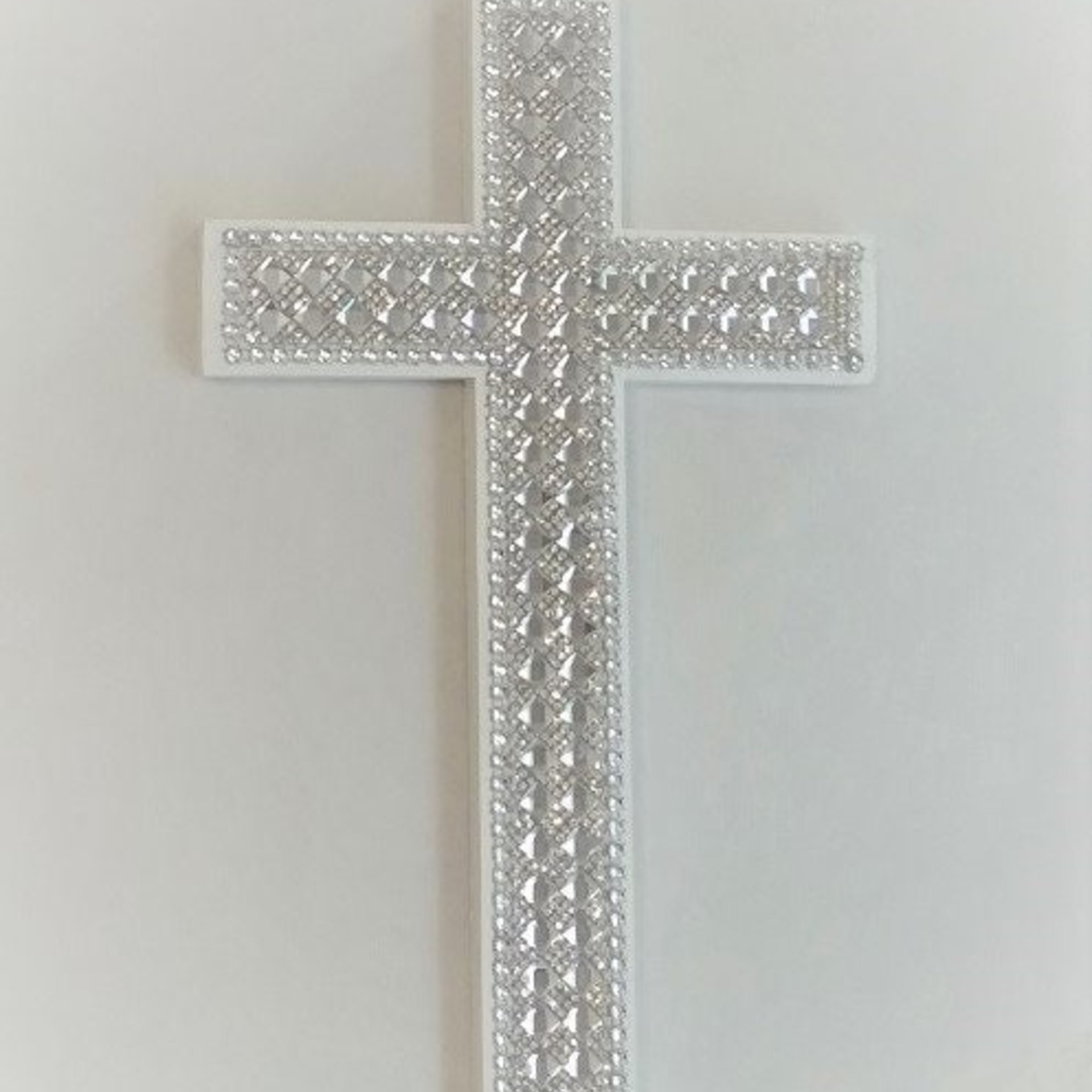 Bling Wall Cross - Handpainted Cross w/Sparkling Glass Crystal Rhinestone Trim and Silver Diamond Wrap- 9.5" or 12" 