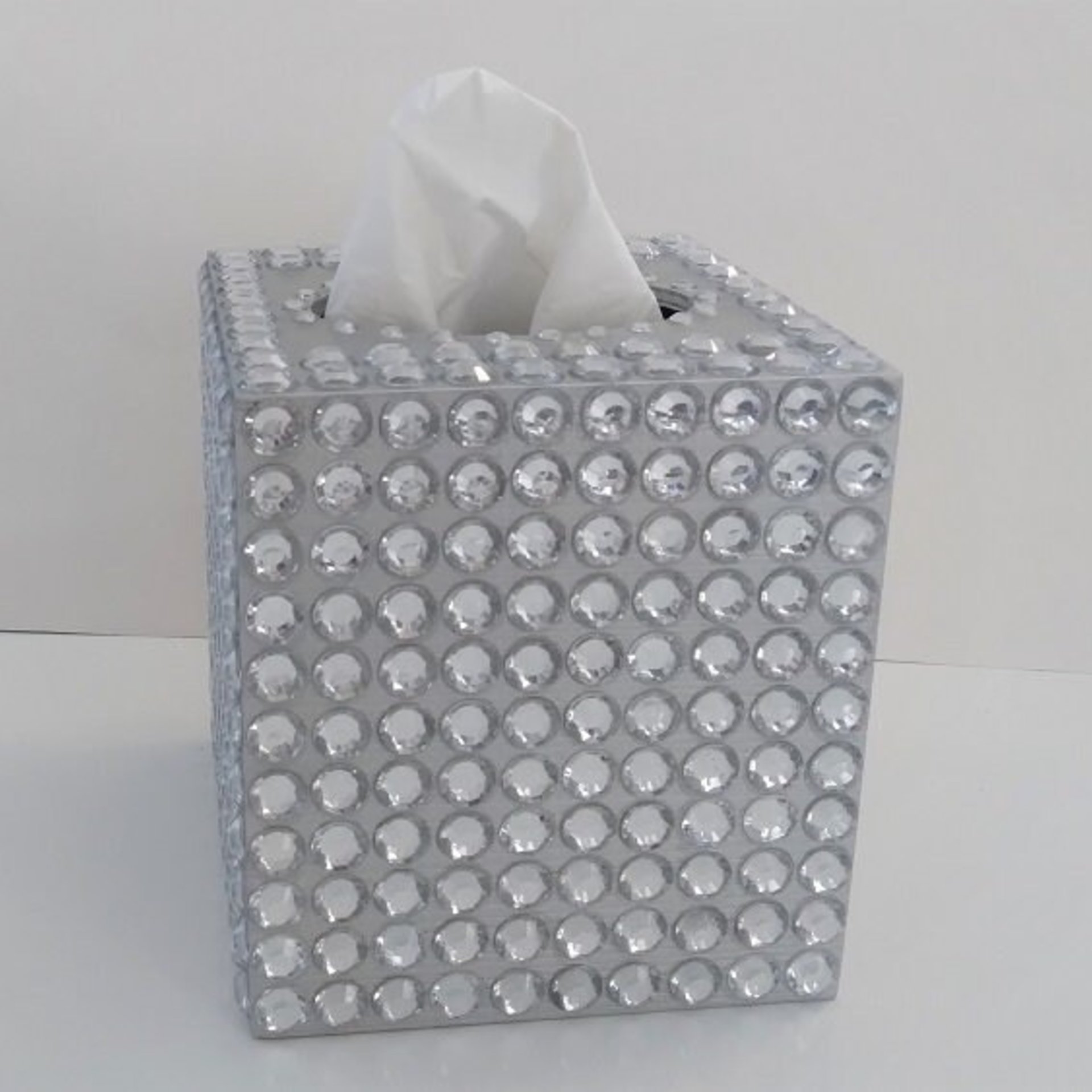 Rhinestone Bling Tissue Box Cover- Handpainted in Silver or Variety of Colors w/ Large Clear Rhinestones-Wedding,Home,Office,Bath