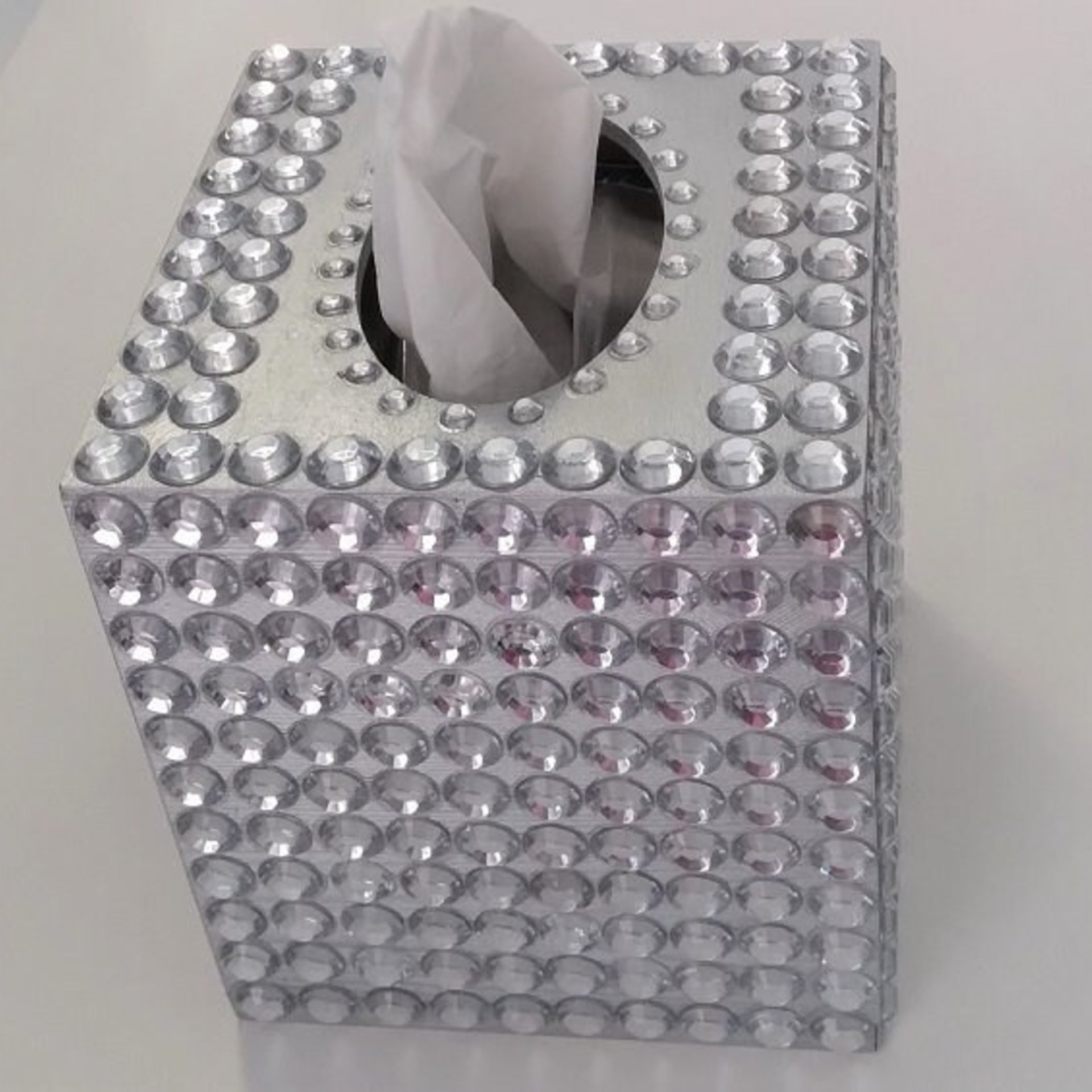 Rhinestone Bling Tissue Box Cover- Handpainted in Silver or Variety of Colors w/ Large Clear Rhinestones-Wedding,Home,Office,Bath