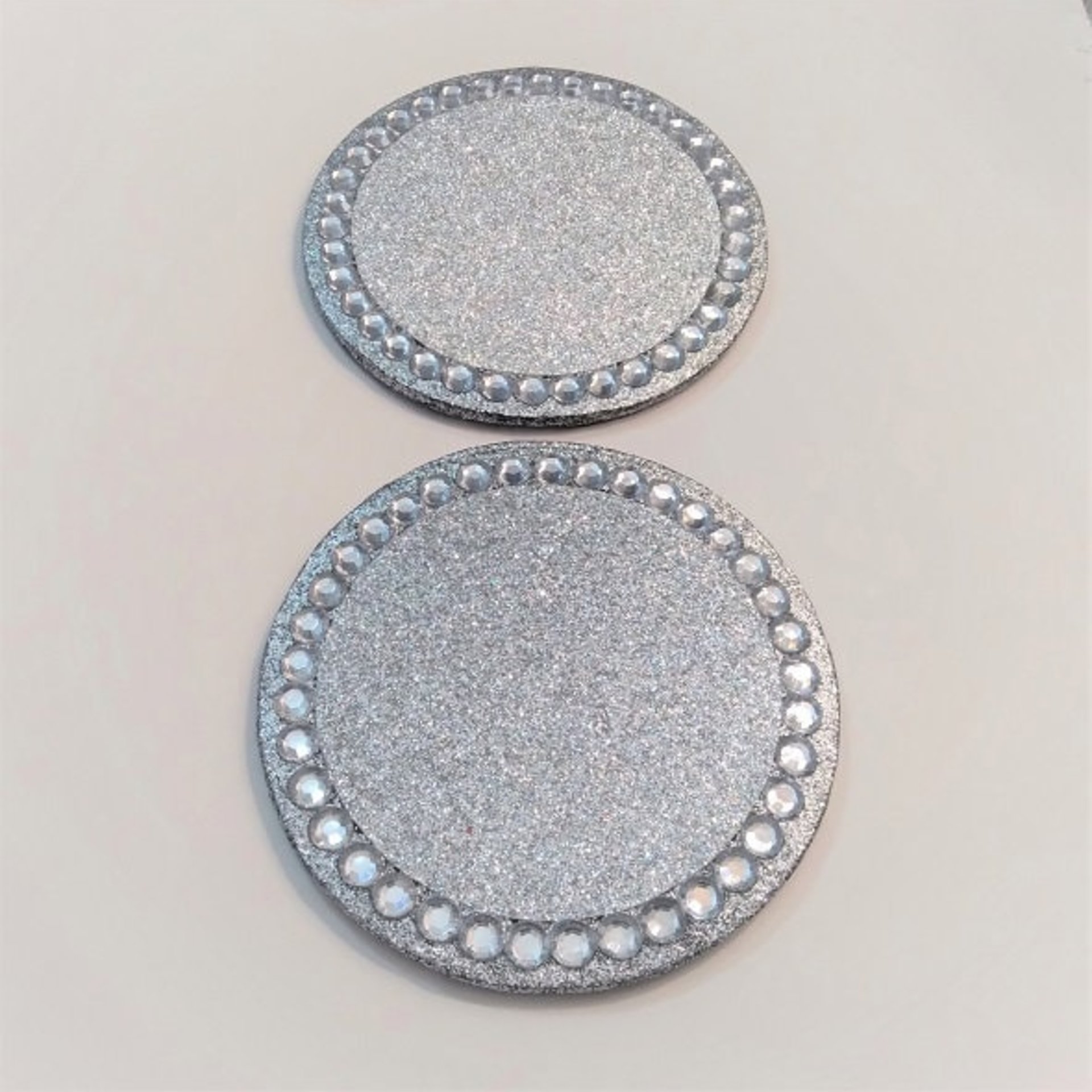 Glitter & Bling Coasters - Sparkling Round Drink Coasters w/Clear Rhinestones -Set of Two