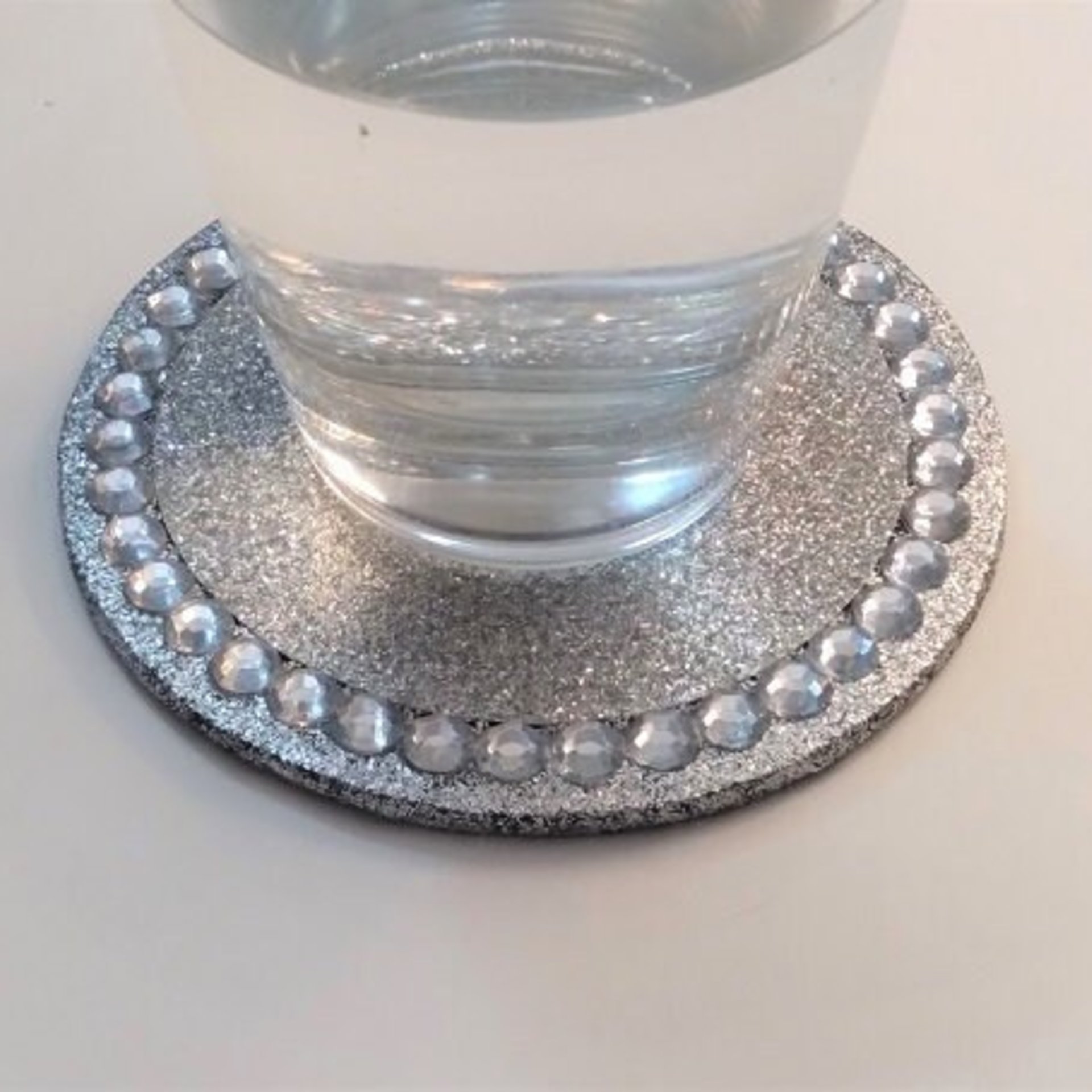 Glitter & Bling Coasters - Sparkling Round Drink Coasters w/Clear Rhinestones -Set of Two