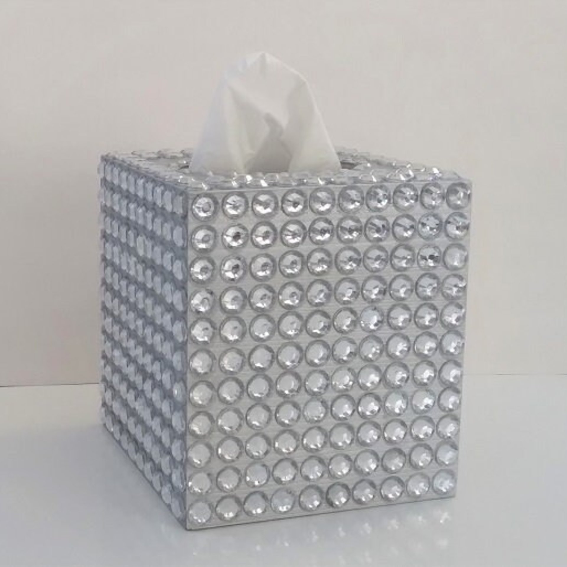 Rhinestone Bling Tissue Box Cover- Handpainted in Silver or Variety of Colors w/ Large Clear Rhinestones-Wedding,Home,Office,Bath