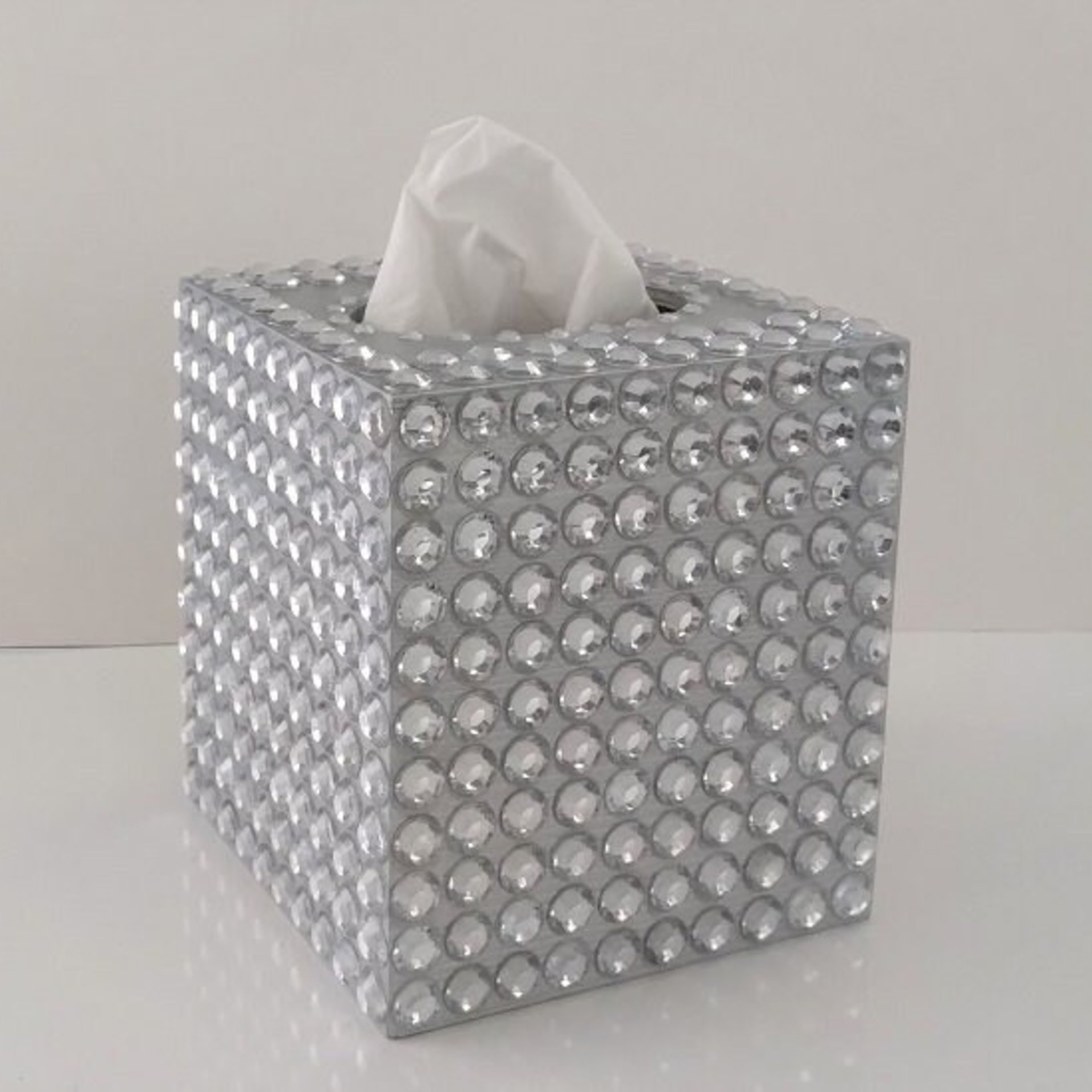 Rhinestone Bling Tissue Box Cover- Handpainted in Silver or Variety of Colors w/ Large Clear Rhinestones-Wedding,Home,Office,Bath