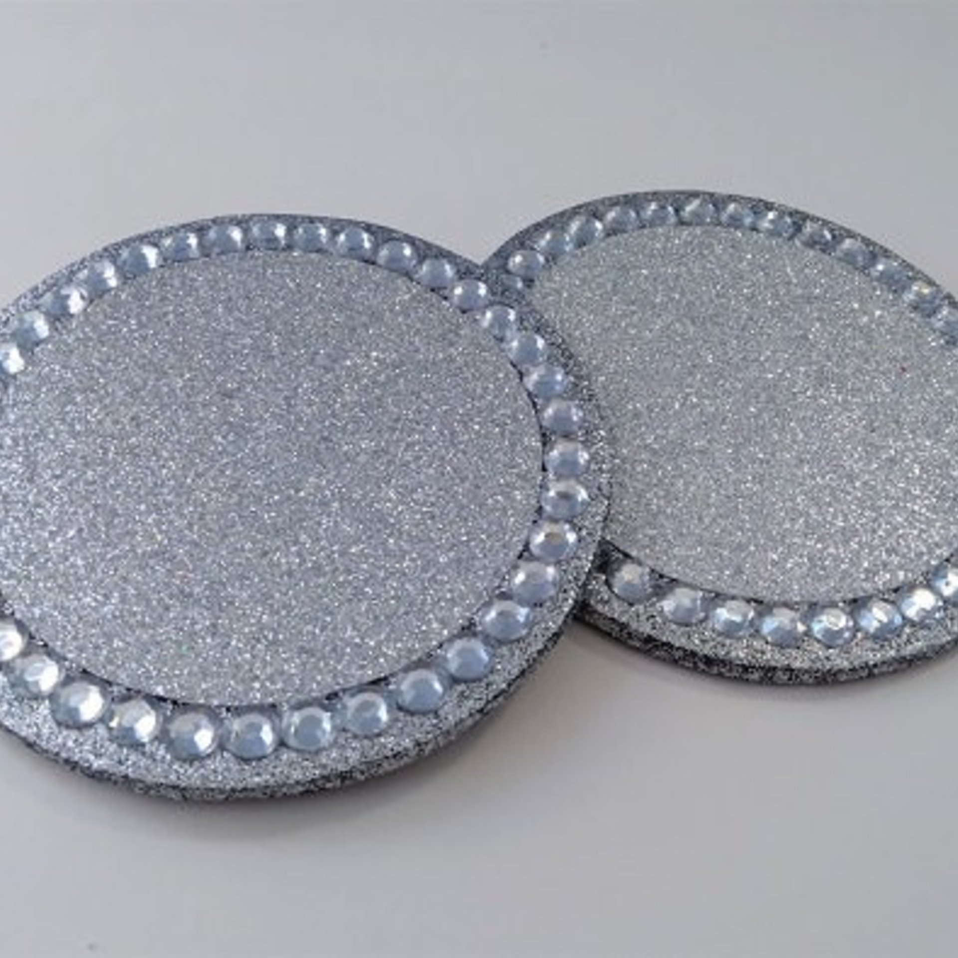 Glitter & Bling Coasters - Sparkling Round Drink Coasters w/Clear Rhinestones -Set of Two