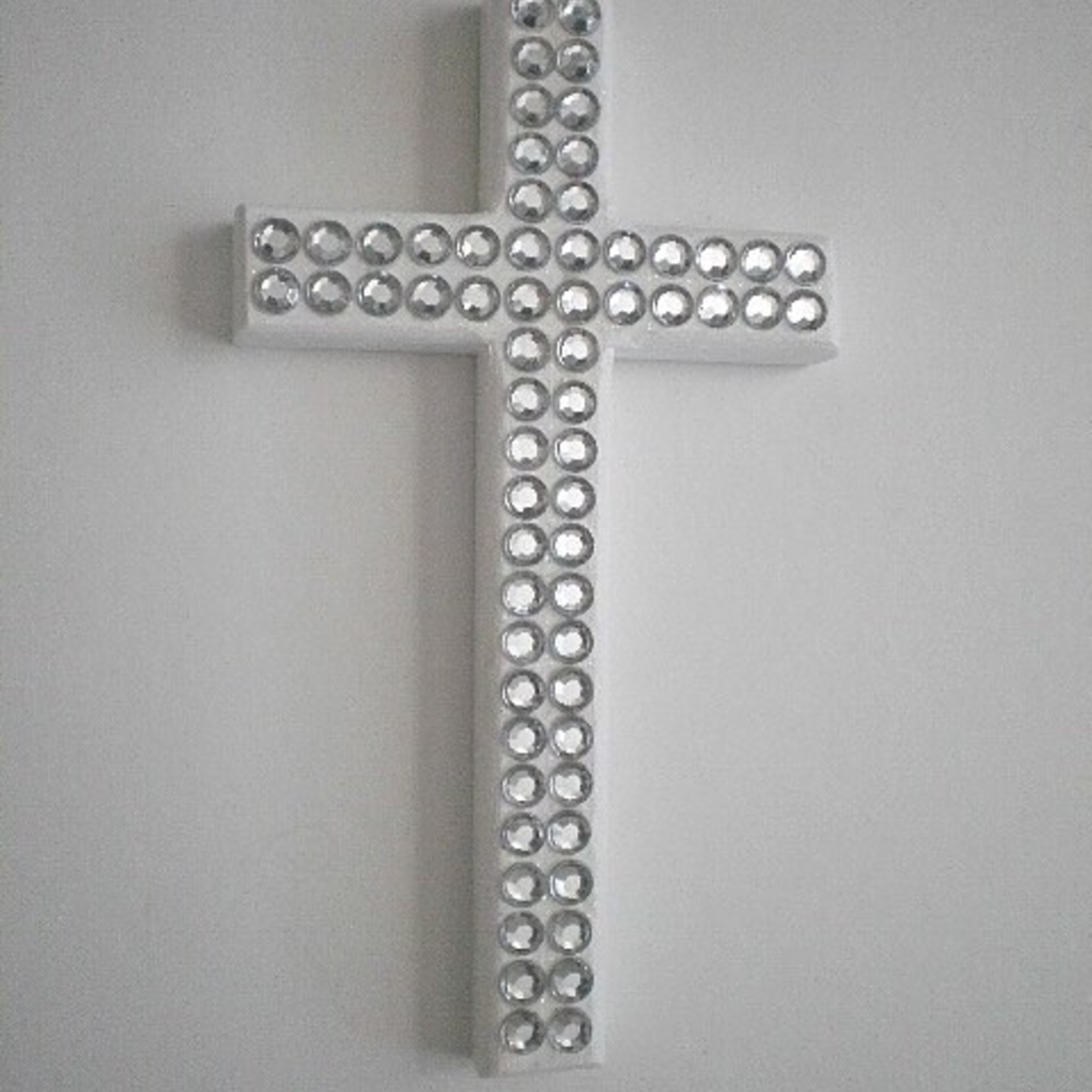 Bling Wall Cross - Sparkling Handpainted Wood Cross w/ Clear Rhinestones - 8" x 4.5" - Home,Baptism,Easter,Gift