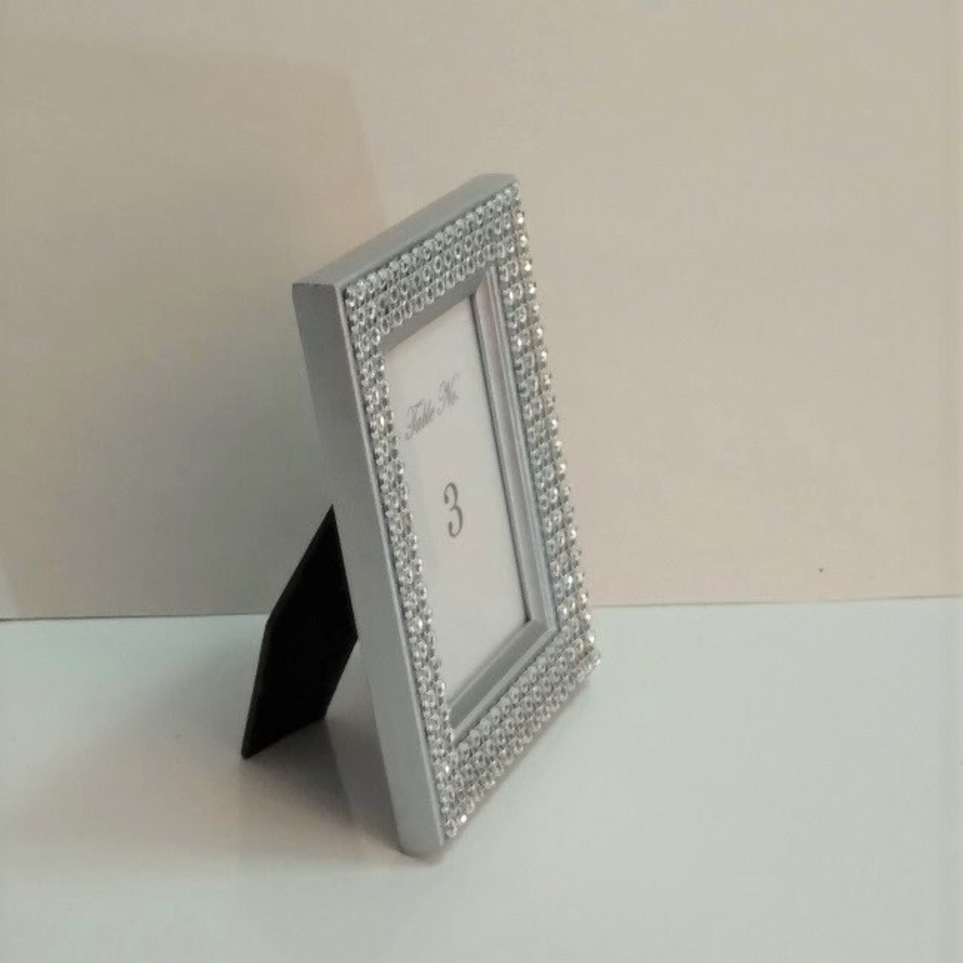 Bling Table Number Frame- Silver Diamond Wrap Tabletop Frame for 2 x 3 info or photo