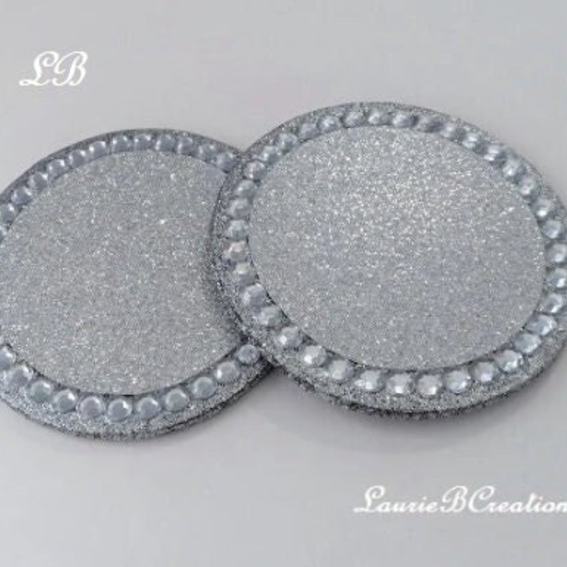 Glitter & Bling Coasters - Sparkling Round Drink Coasters w/Clear Rhinestones -Set of Two