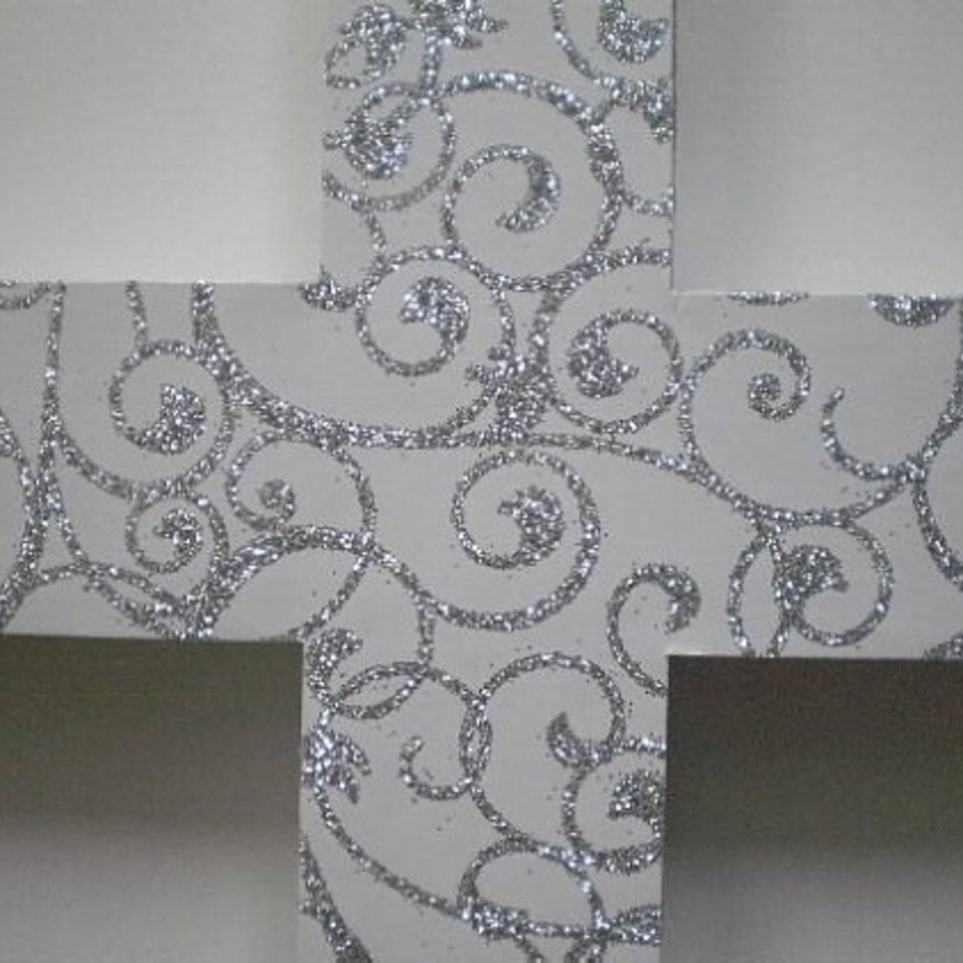 Silver Swirl Cross - White Wall Cross w/ Sparkling Silver Glitter Swirls - 9.5" or 12"