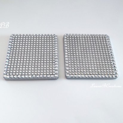 Bling Diamond Wrap Coaster Set - Sparkling silver drink coasters w/clear rhinestones - Set of 2 
