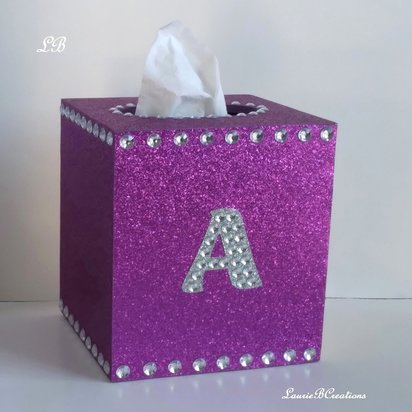 Glitter & Bling Initial Tissue Box Cover-in a Variety of Colors w/Clear Rhinestones and Bling Letter A-Z